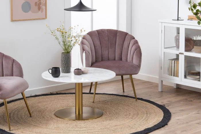 Corby Express Delivery Round Coffee Table with White Polished Marble Top & Gold Base - Image 2