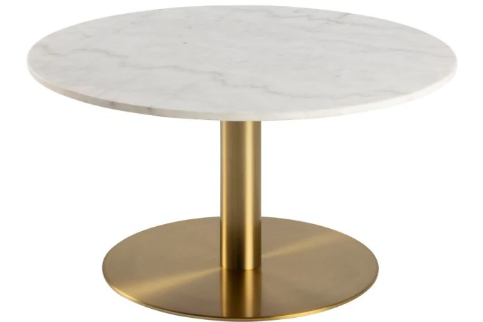 Corby Express Delivery Round Coffee Table with White Polished Marble Top & Gold Base - Image 3