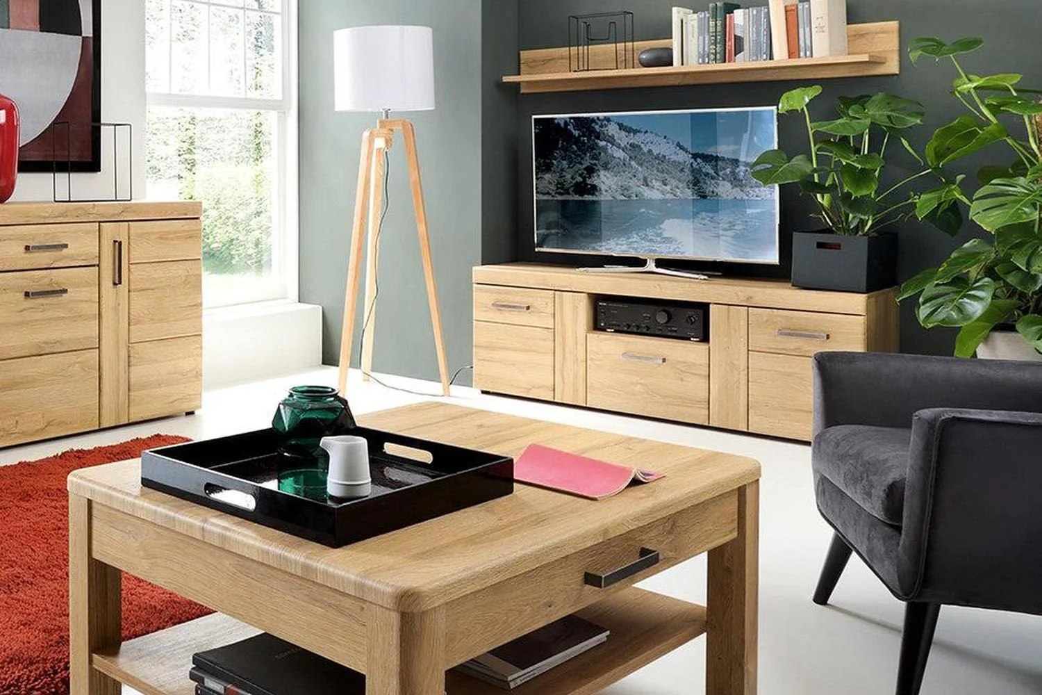 Cortina 2 Door 1 Drawer Tall Tv Cabinet In Grandson Oak - Image 4