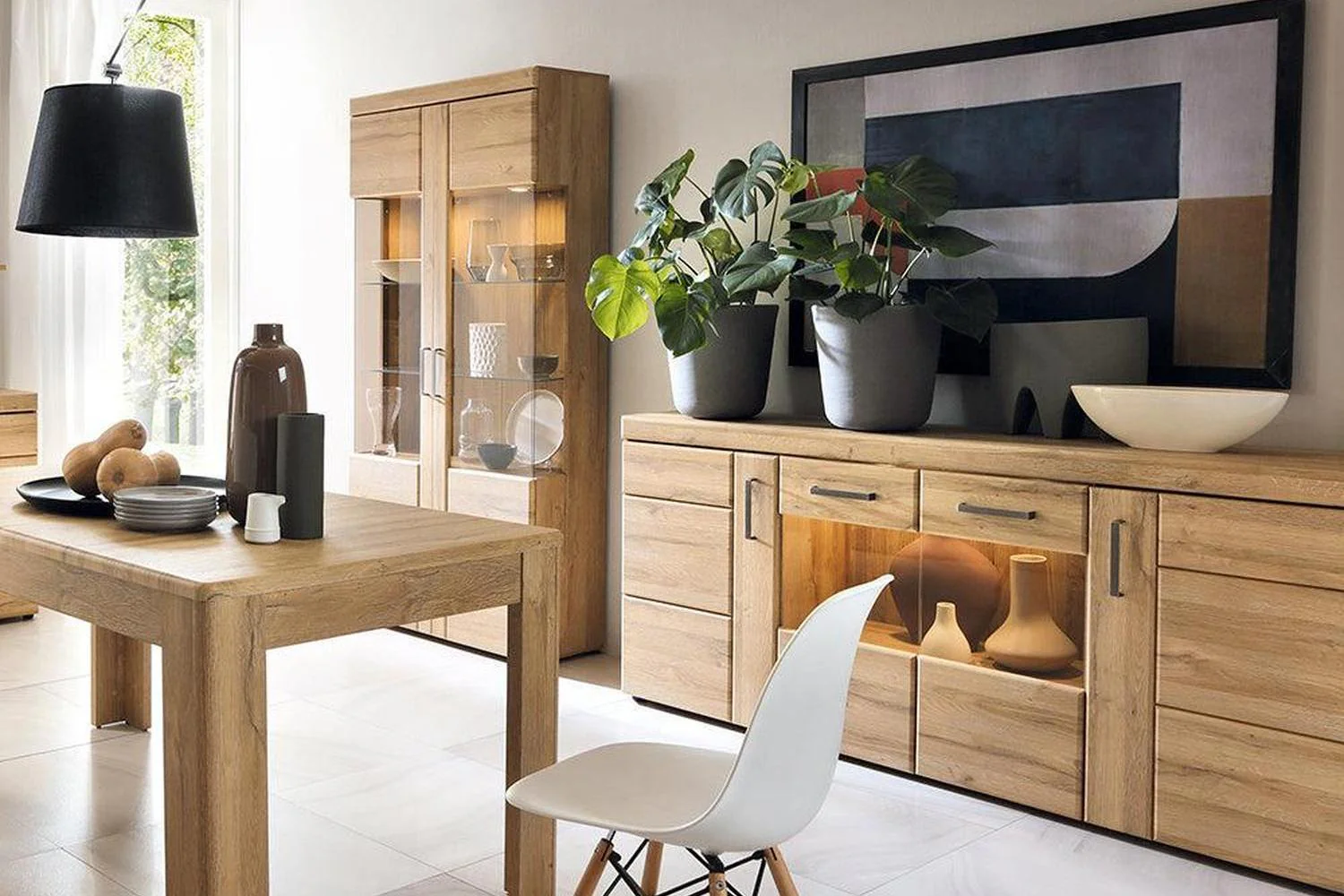 Cortina 4 Door Wide Glazed Sideboard In Grandson Oak - Image 4