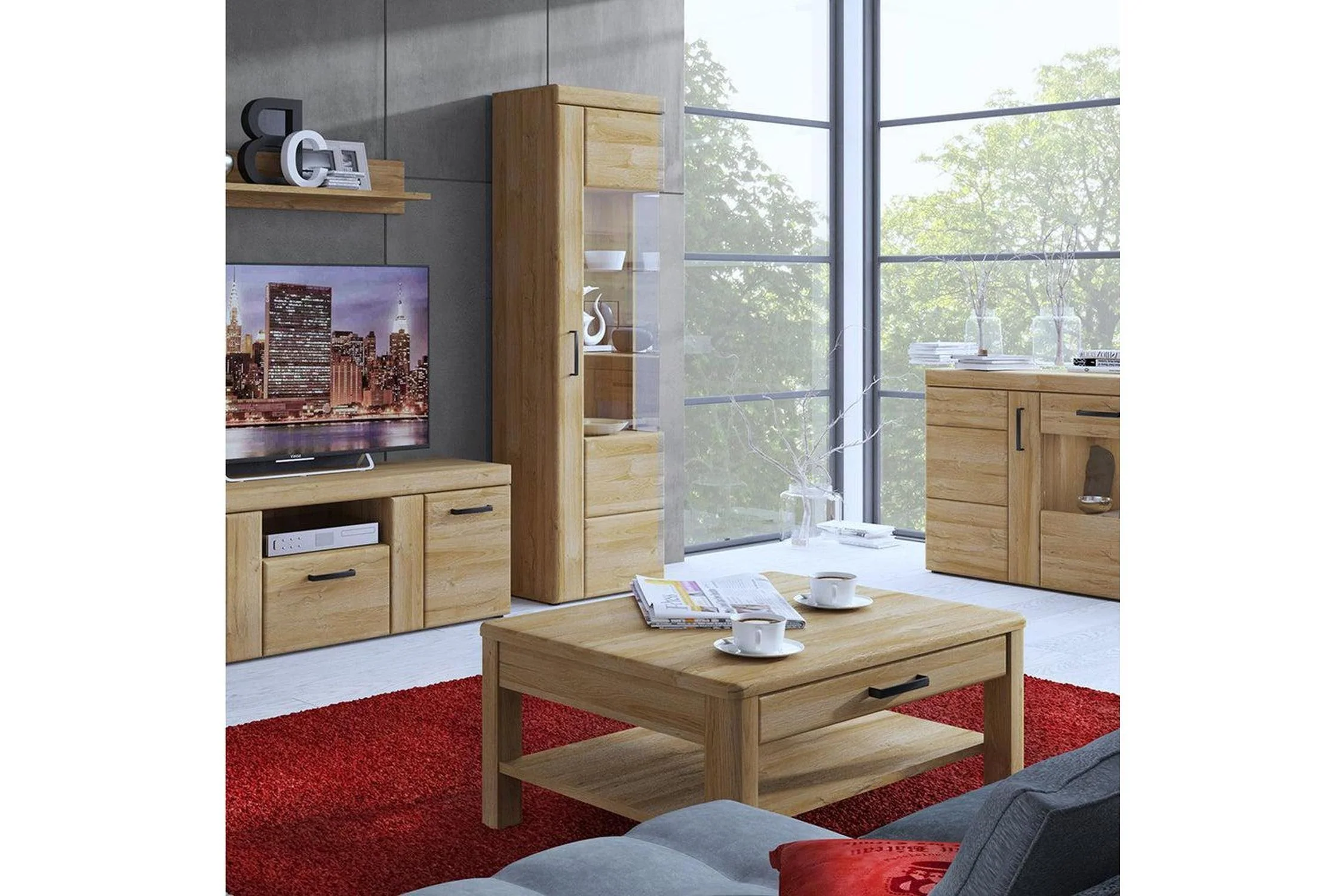 Cortina 4 Door Wide Glazed Sideboard In Grandson Oak - Image 5