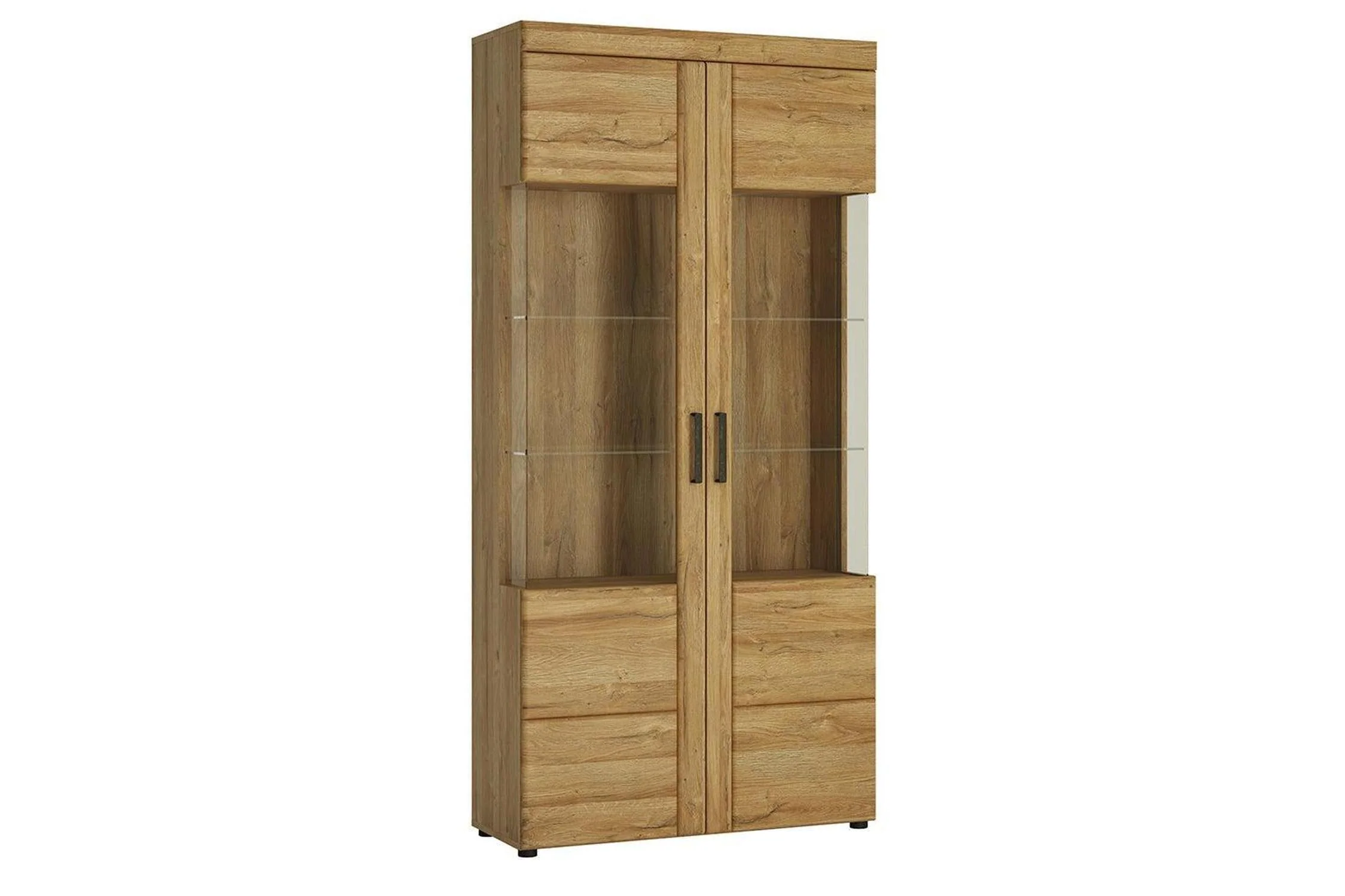 Cortina Tall Wide 2 Door Glazed Display Cabinet In Grandson Oak