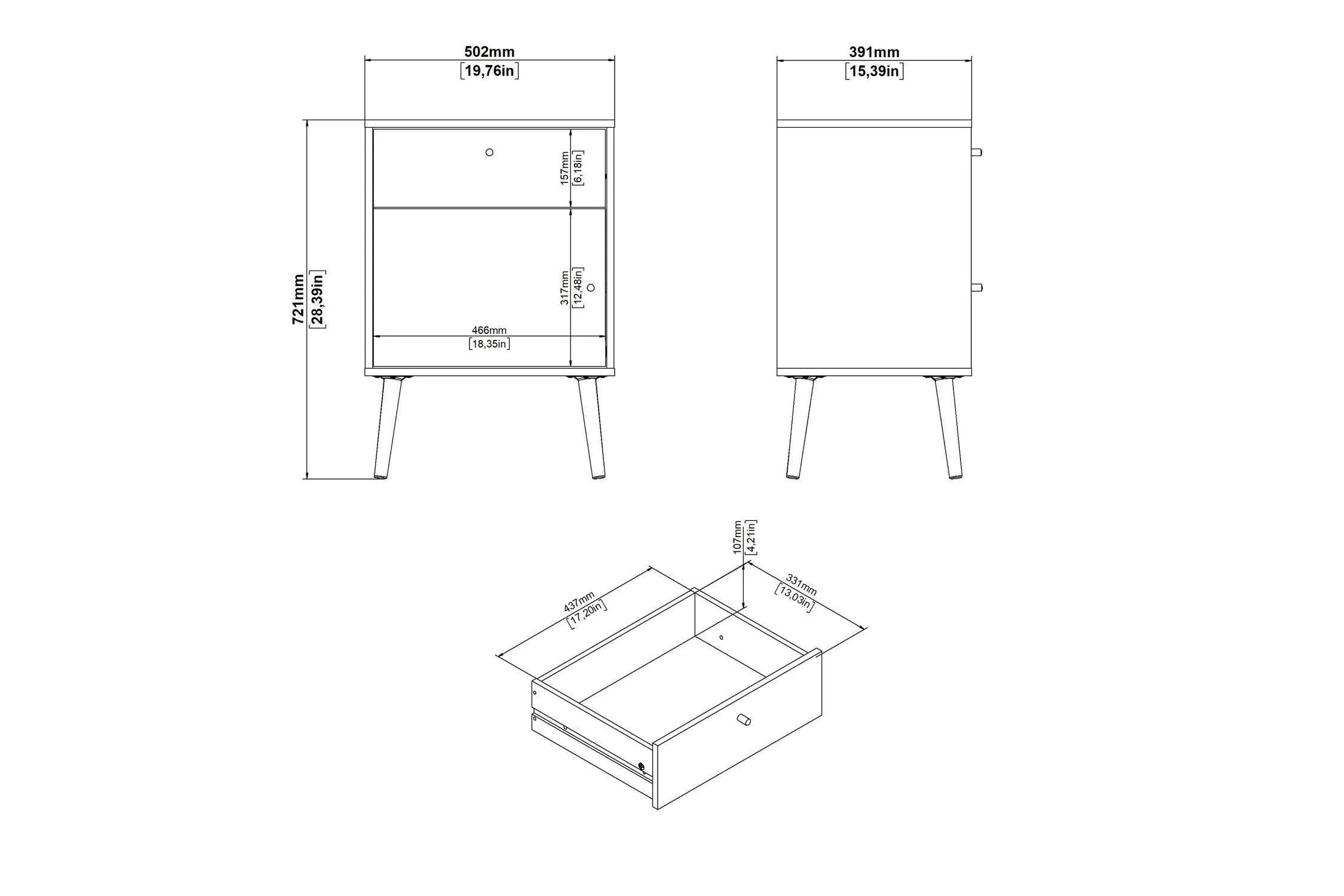 Cumbria Nightstand 1 Door + 1 Drawer Dark Grey - Image 10