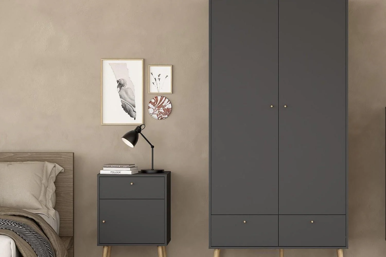 Cumbria Nightstand 1 Door + 1 Drawer Dark Grey - Image 6