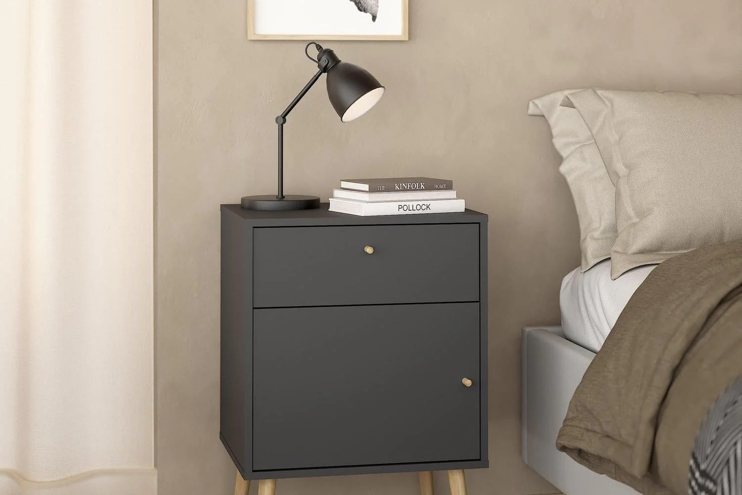 Cumbria Nightstand 1 Door + 1 Drawer Dark Grey - Image 7