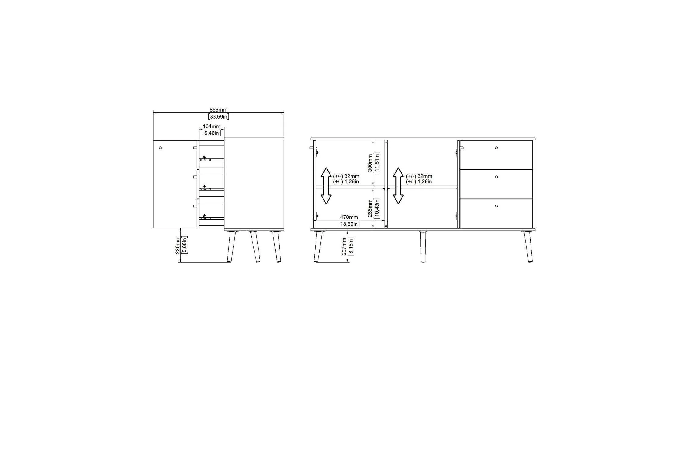 Cumbria Sideboard 2 Doors + 3 Drawers White - Image 11