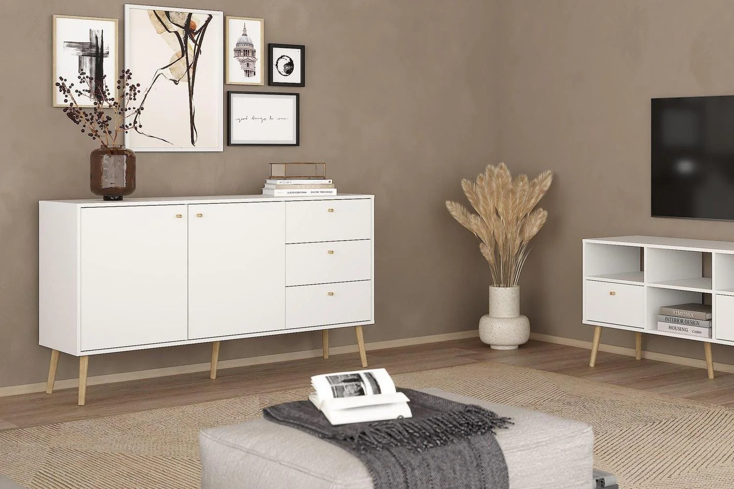 Cumbria Sideboard 2 Doors + 3 Drawers White - Image 5