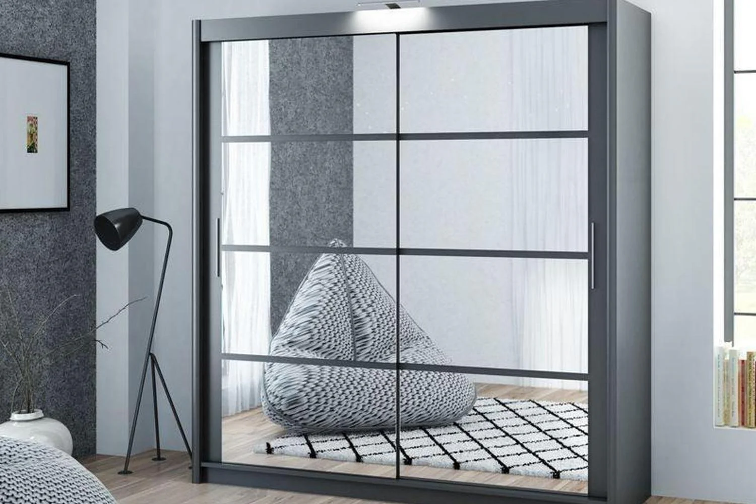 Dakota 160 Graphite Sliding Wardrobe With Mirror