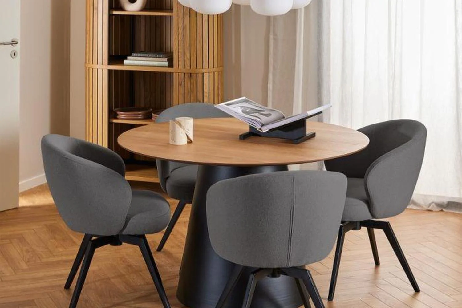 Darlene Dining Chair with Armrest and Swivel Function in Grey - Image 4