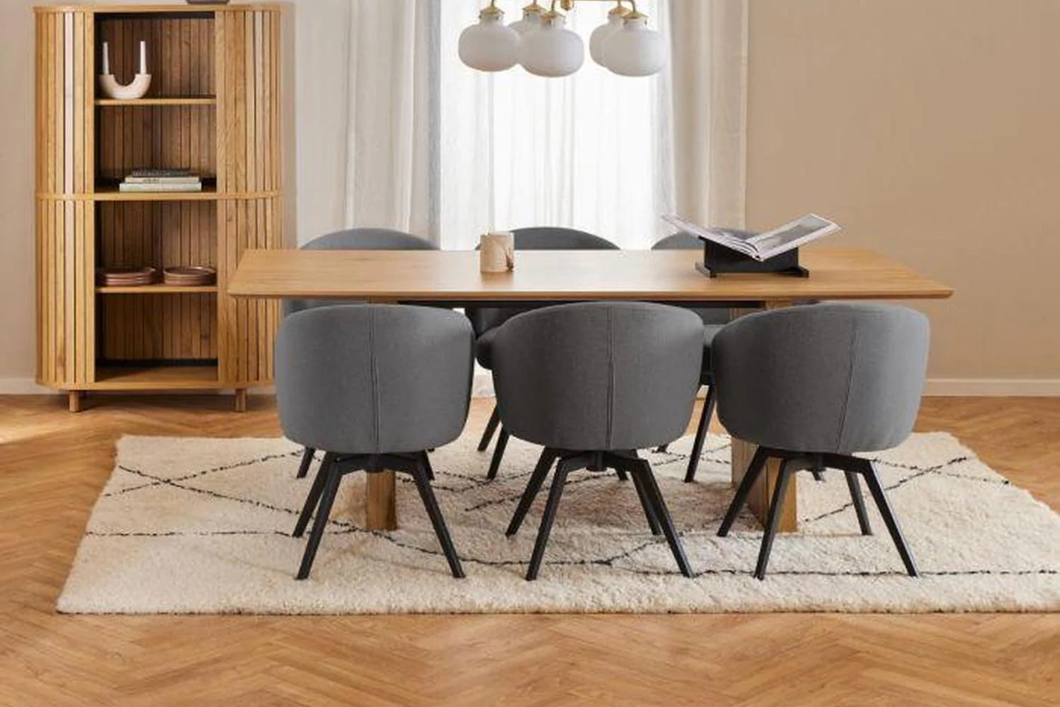 Darlene Dining Chair with Armrest and Swivel Function in Grey - Image 5