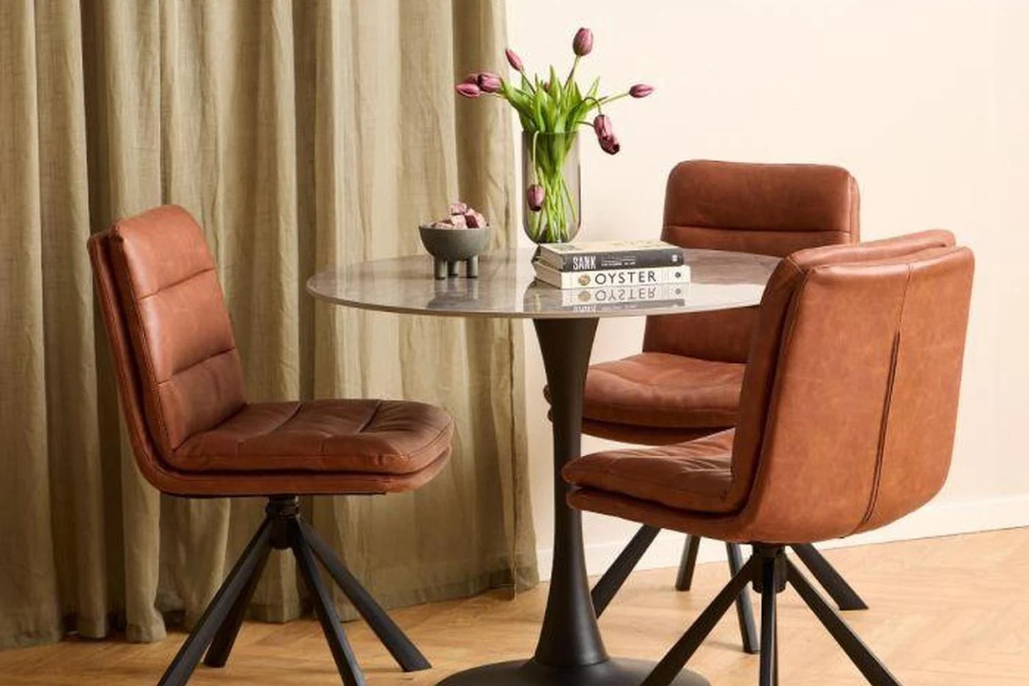 Dean Brandy PU Swivel Dining Chair Set of 2 - Image 4