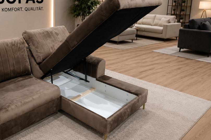 Ex-Display Monaco Corner Sofa Bed With Storage Malia Mushroom - Image 3