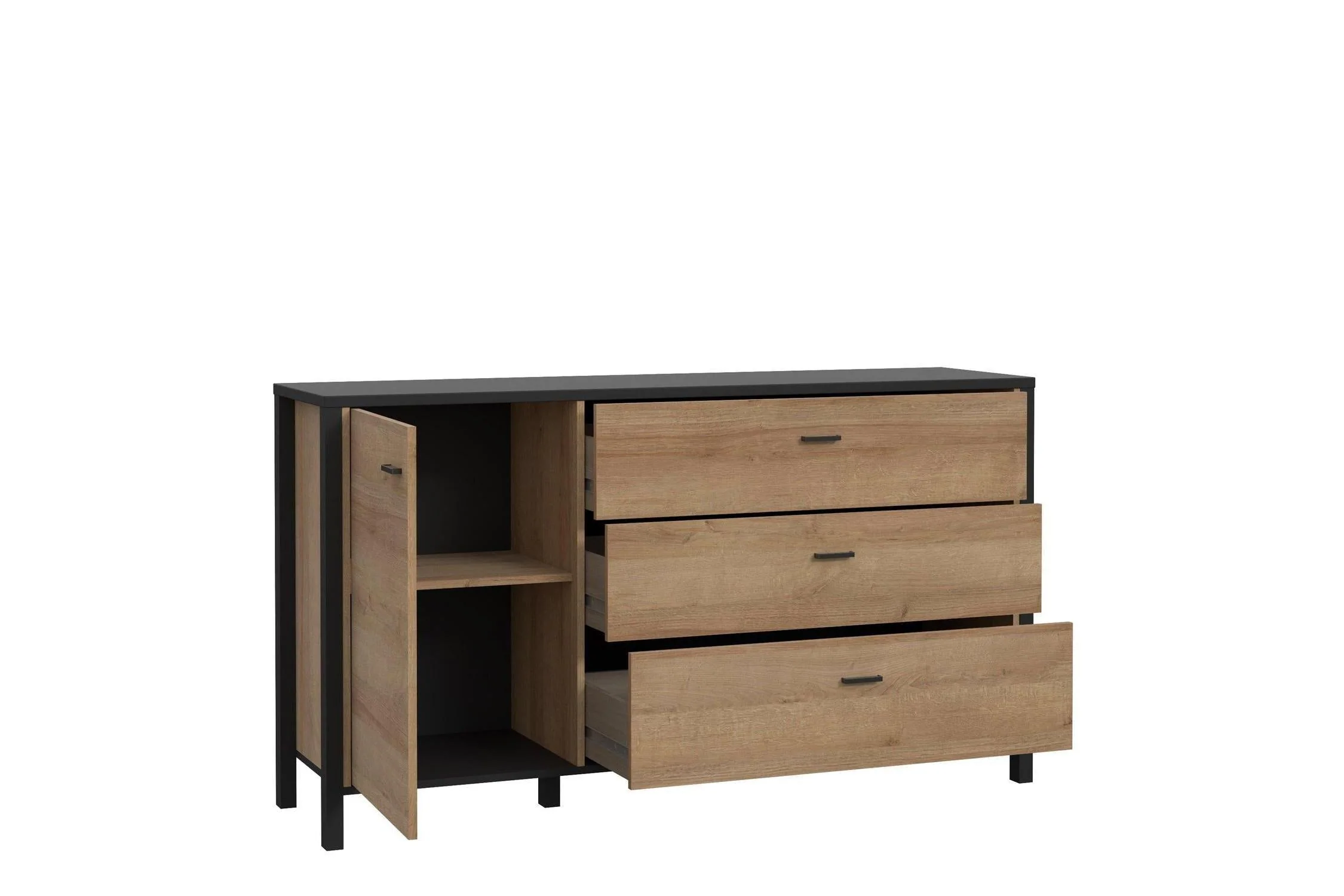 High Rock 1 Door 3 Drawer Sideboard In Matt Black/Riviera Oak - Image 3