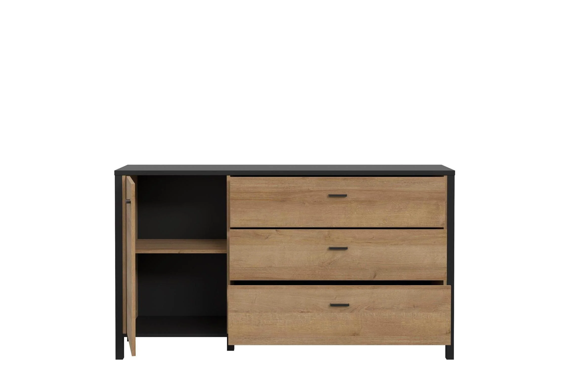 High Rock 1 Door 3 Drawer Sideboard In Matt Black/Riviera Oak - Image 4