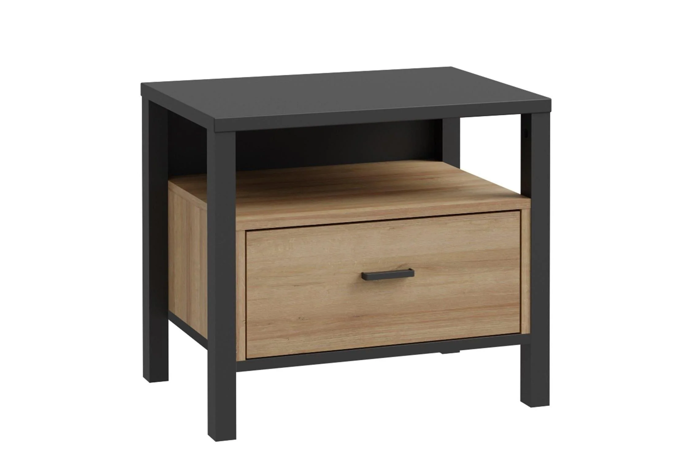 High Rock Bedside In Matt Black/Riviera Oak