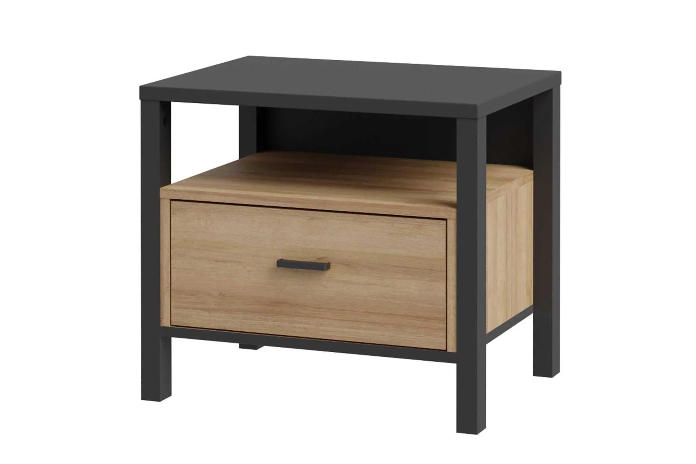 High Rock Bedside In Matt Black/Riviera Oak - Image 3