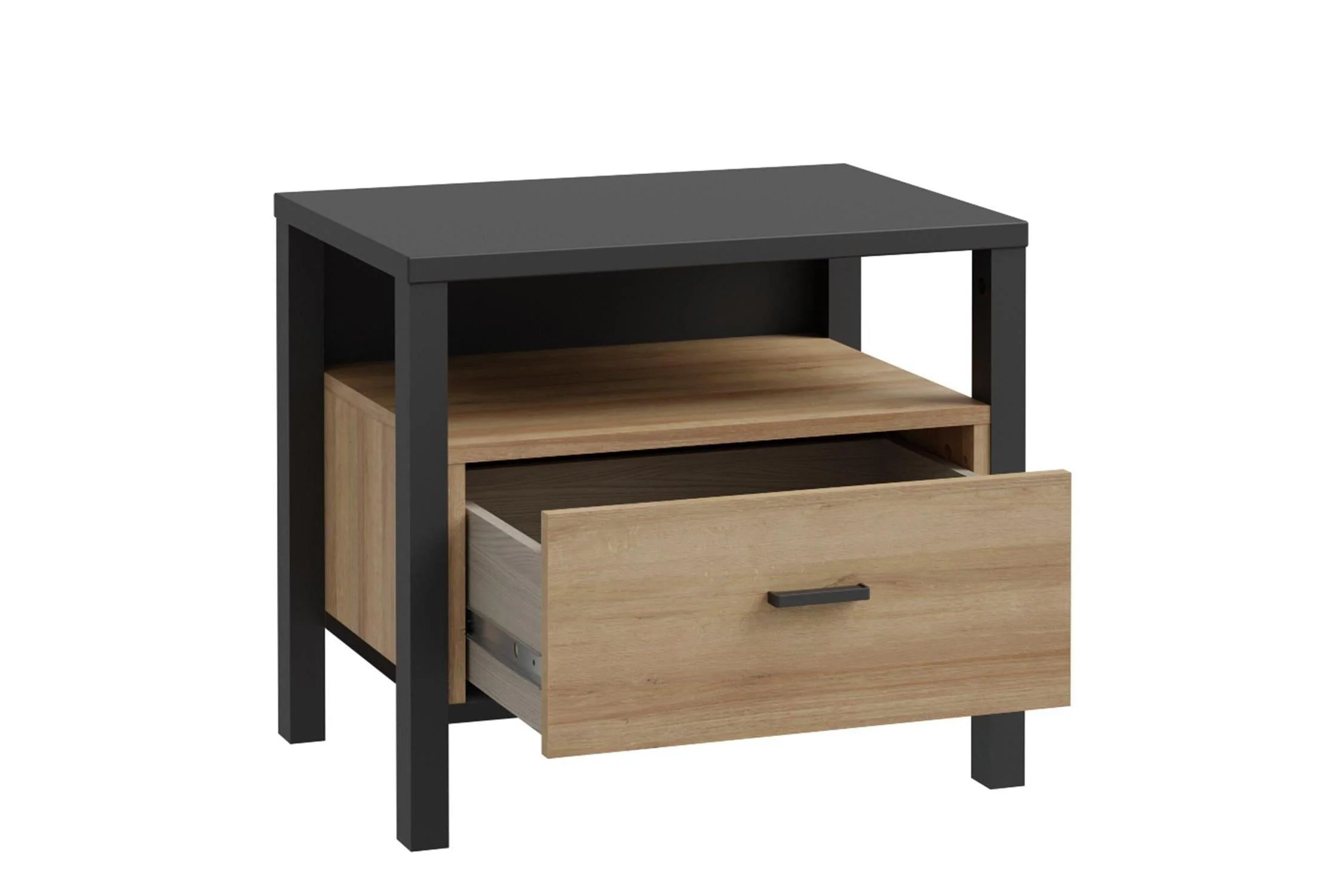 High Rock Bedside In Matt Black/Riviera Oak - Image 4