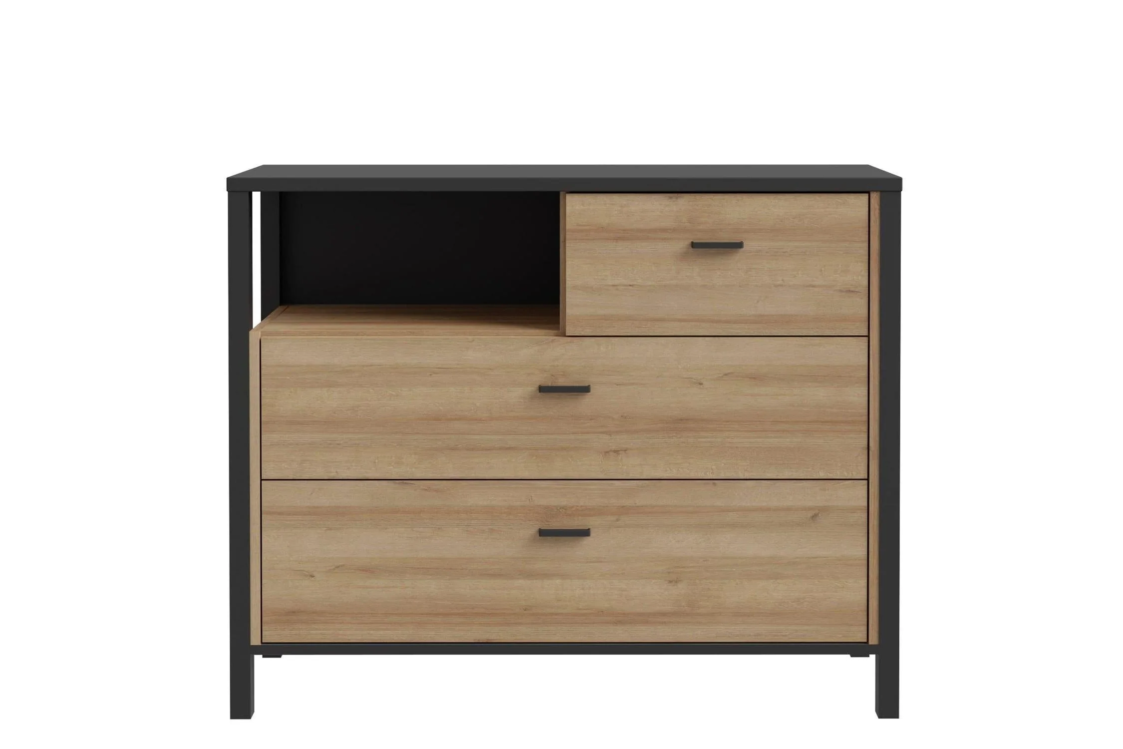 High Rock Chest Of 3 Drawers In Matt Black/Riviera Oak - Image 2