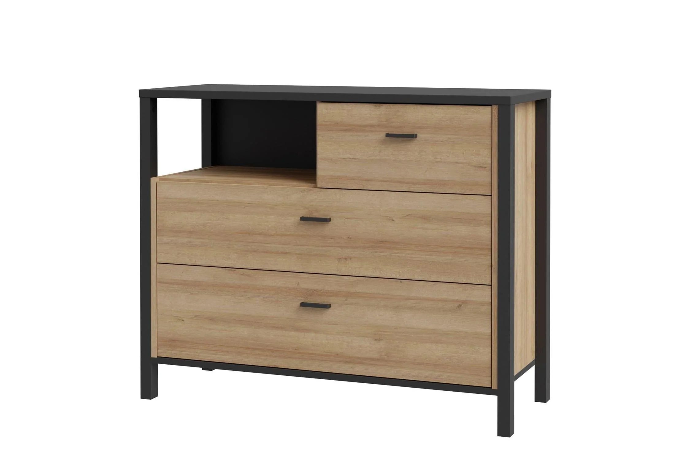 High Rock Chest Of 3 Drawers In Matt Black/Riviera Oak - Image 3