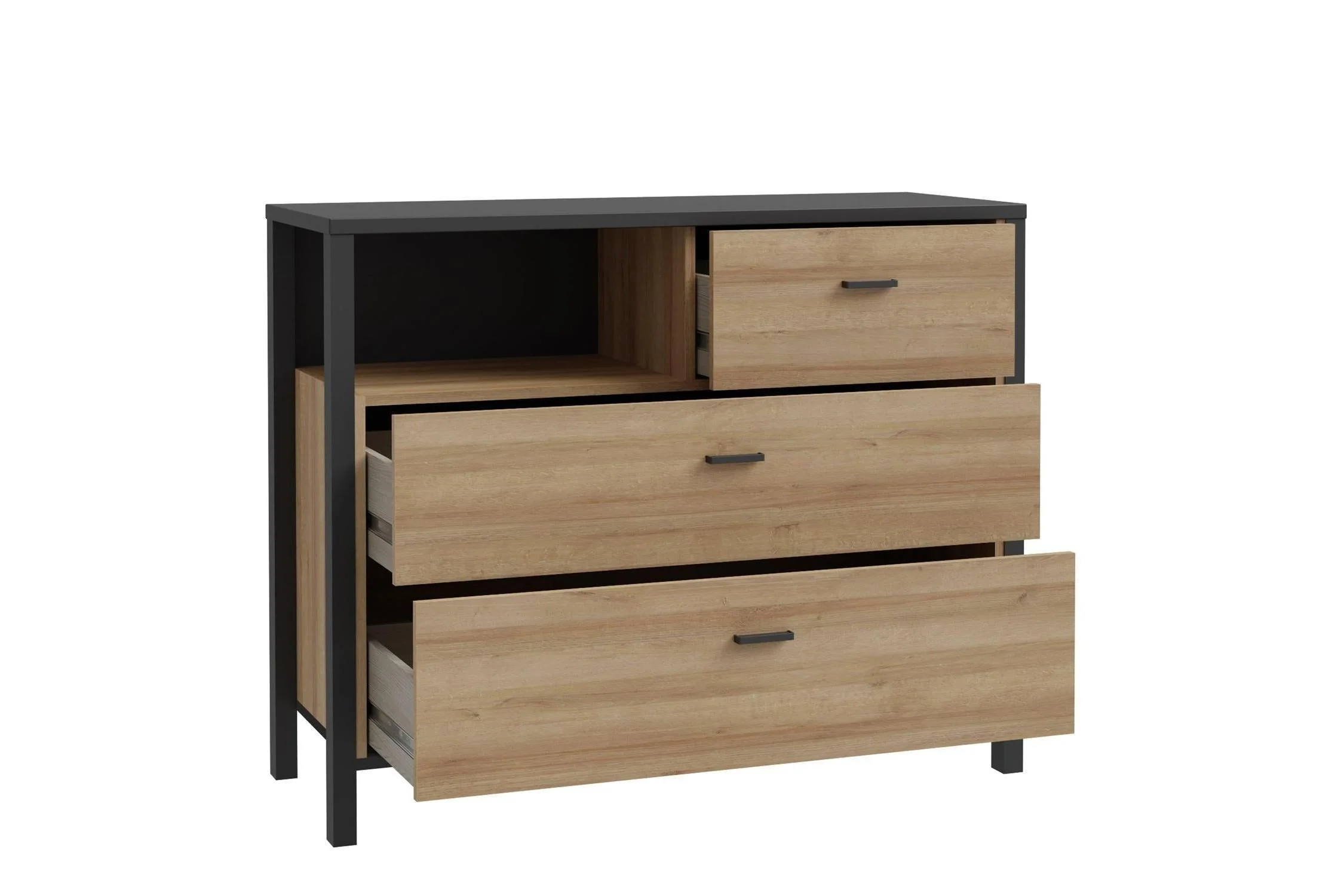 High Rock Chest Of 3 Drawers In Matt Black/Riviera Oak - Image 4