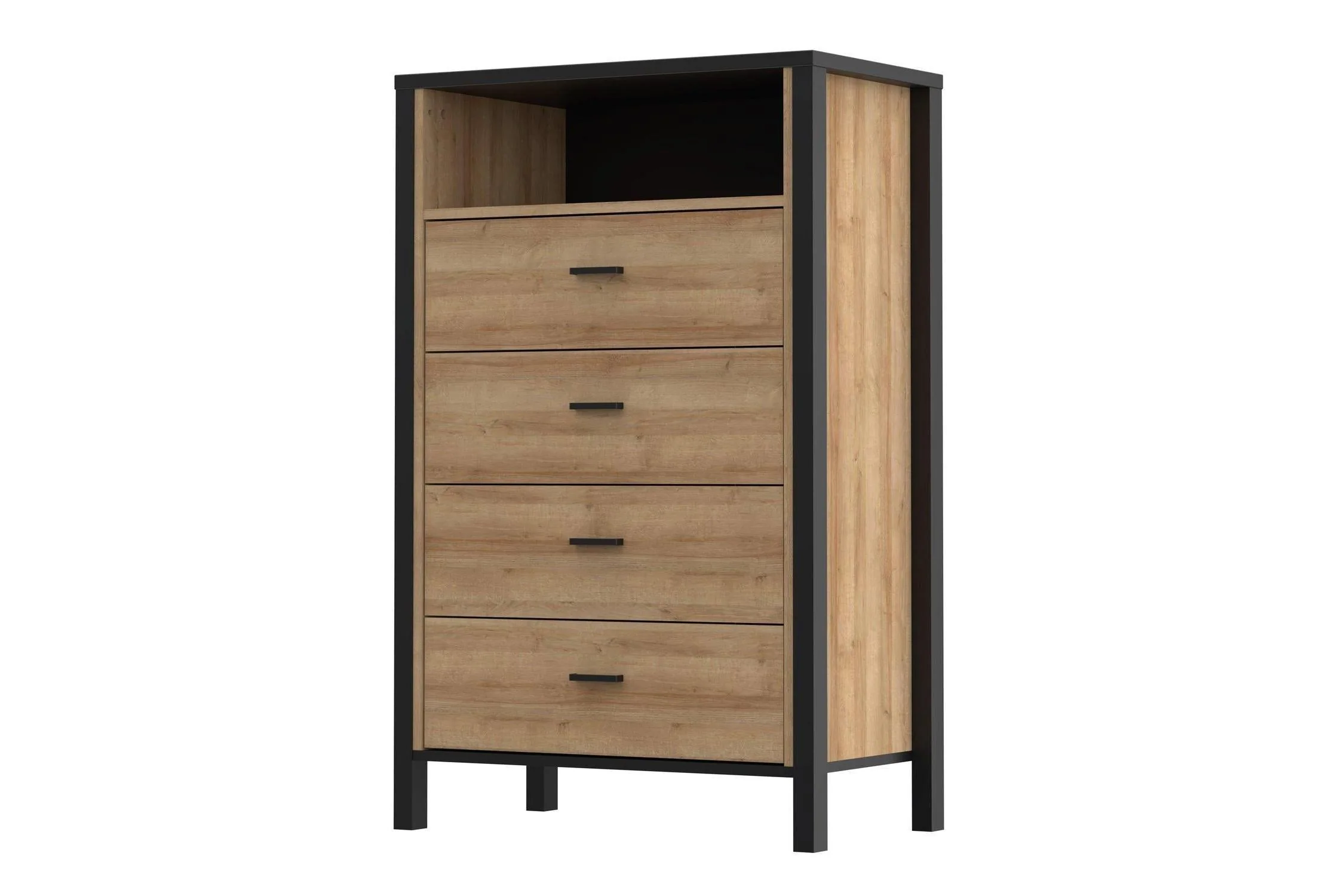 High Rock Chest Of 4 Drawers In Matt Black/Riviera Oak - Image 3