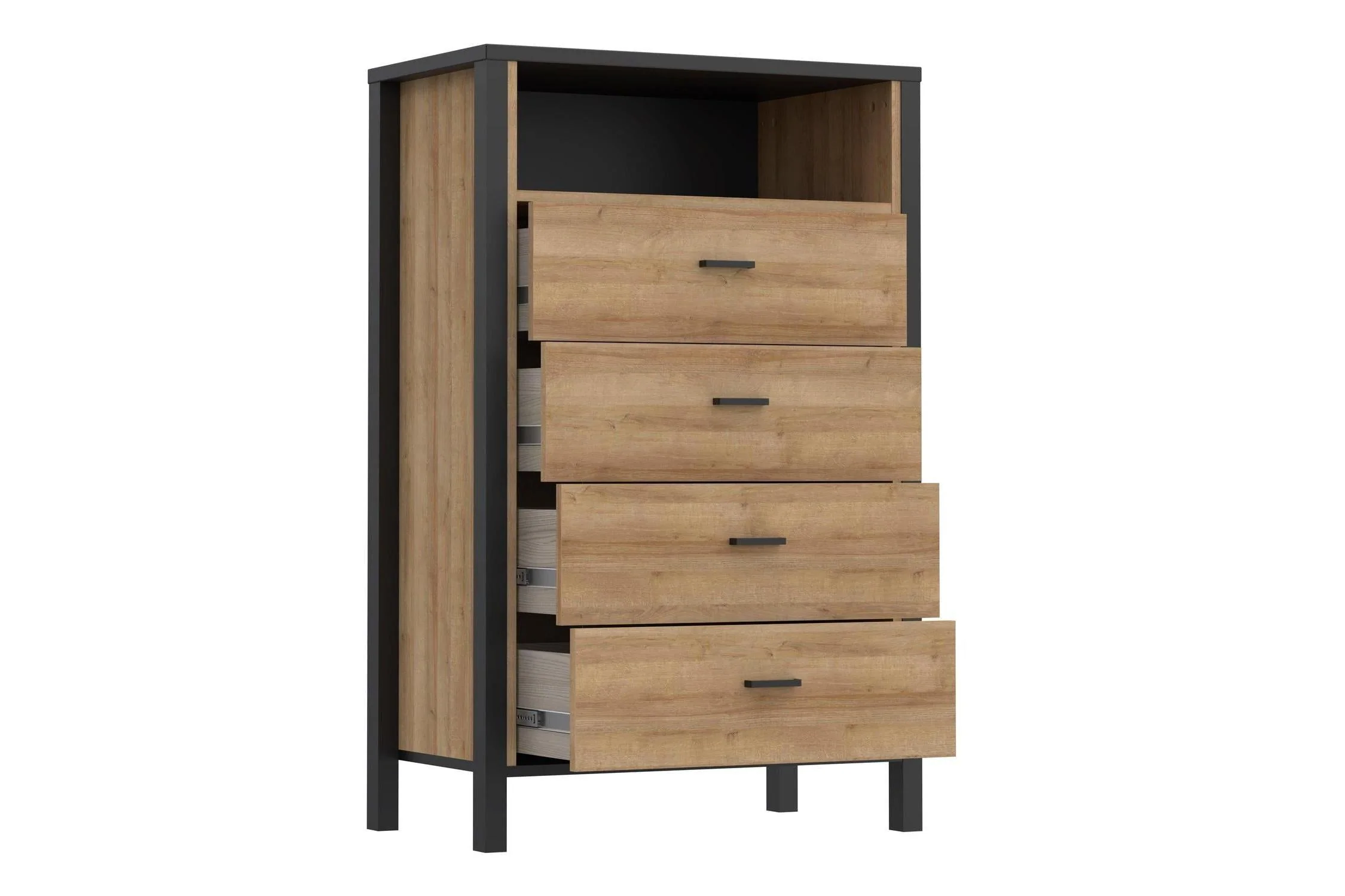 High Rock Chest Of 4 Drawers In Matt Black/Riviera Oak - Image 4