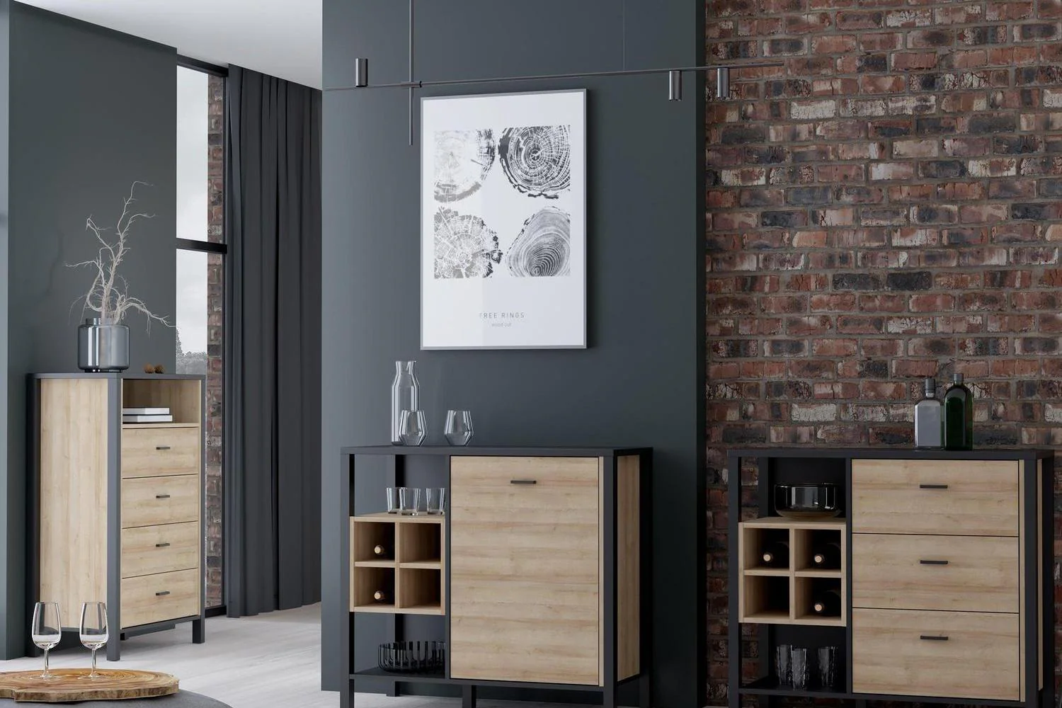 High Rock Chest Of 4 Drawers In Matt Black/Riviera Oak - Image 6