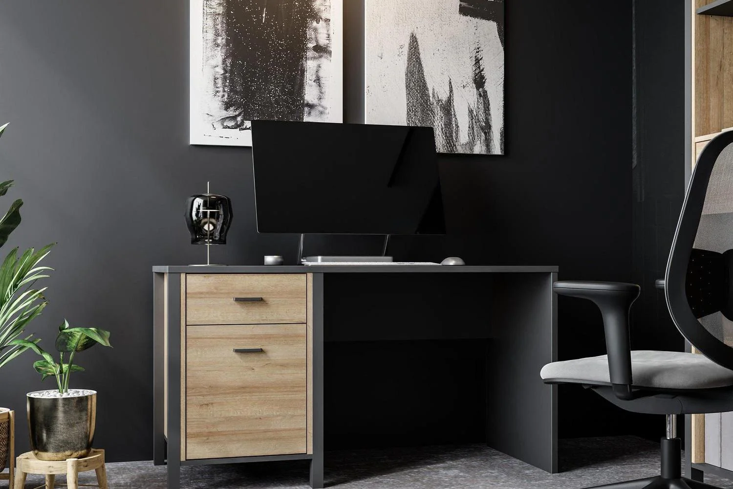 High Rock Desk In Matt Black/Riviera Oak - Image 7