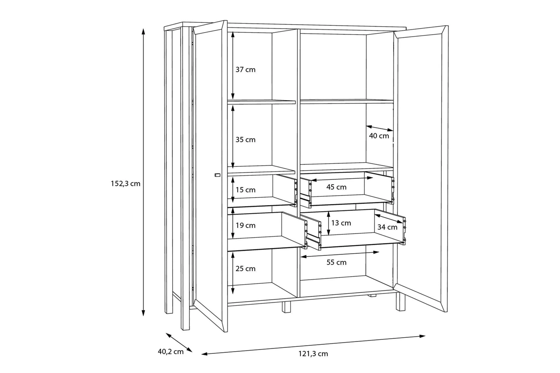 High Rock Extra Wide Display Cabinet In Matt Black/Riviera Oak - Image 11