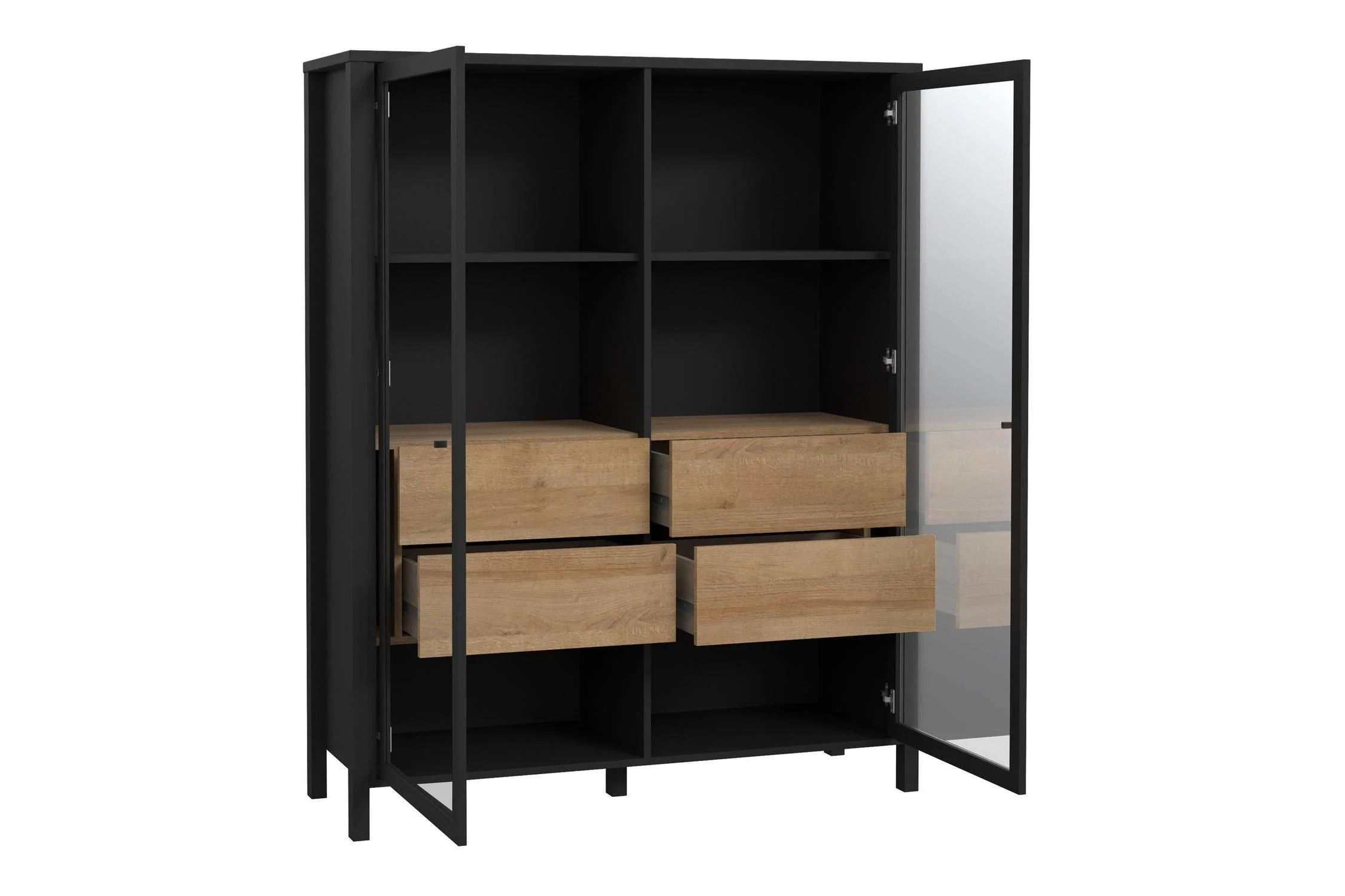 High Rock Extra Wide Display Cabinet In Matt Black/Riviera Oak - Image 3