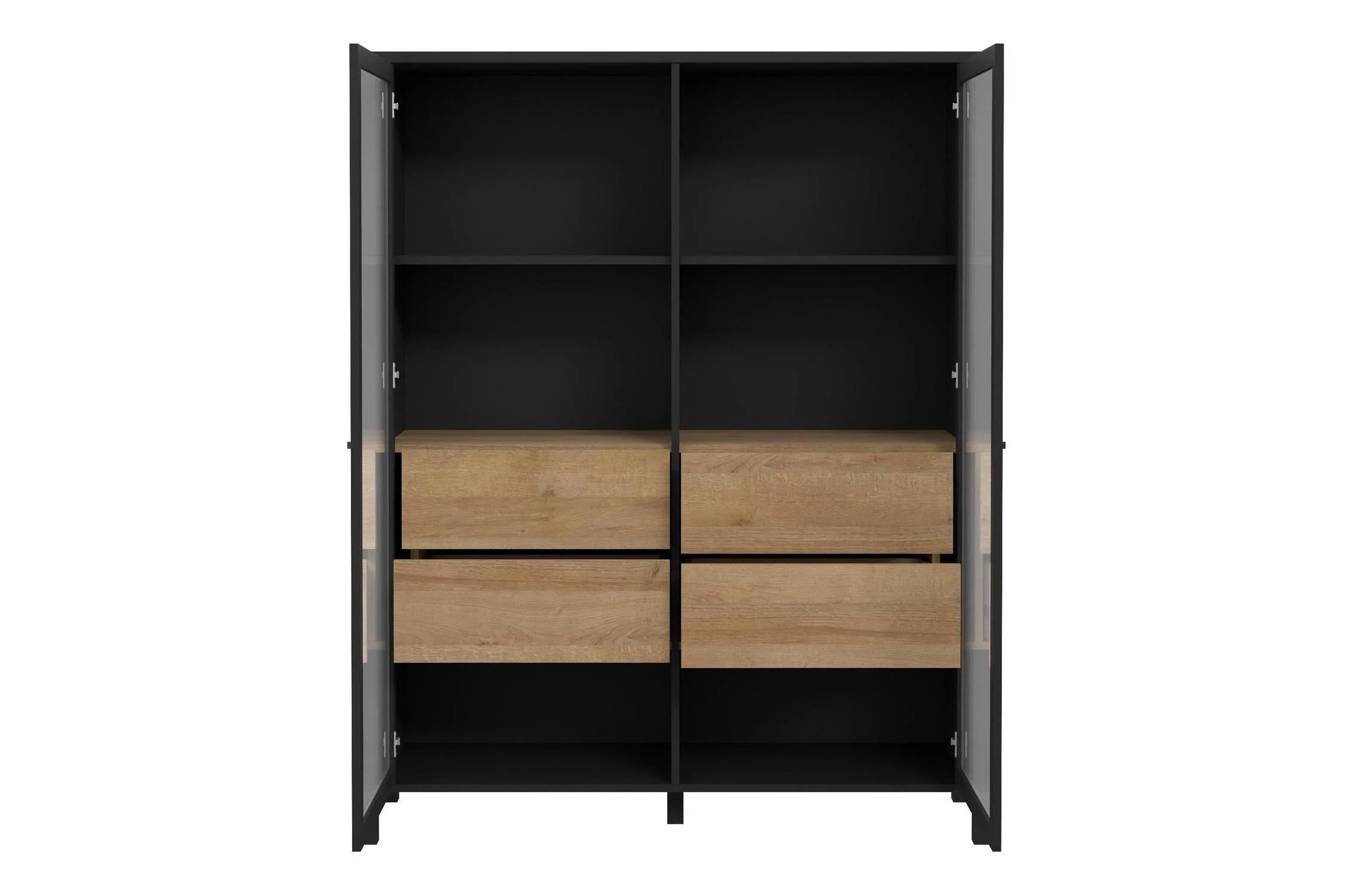 High Rock Extra Wide Display Cabinet In Matt Black/Riviera Oak - Image 4