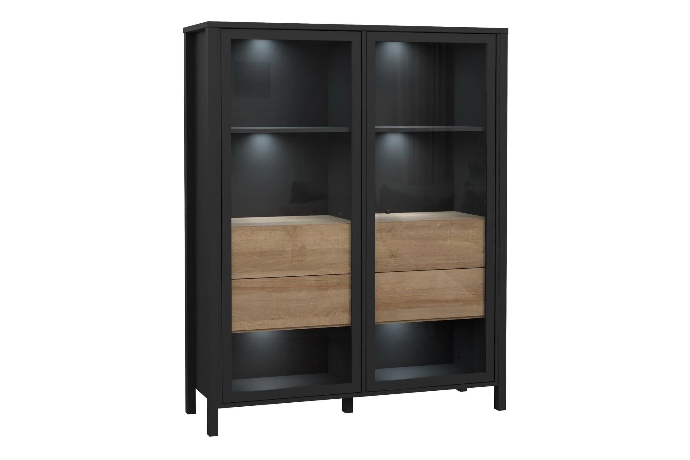 High Rock Extra Wide Display Cabinet In Matt Black/Riviera Oak - Image 5