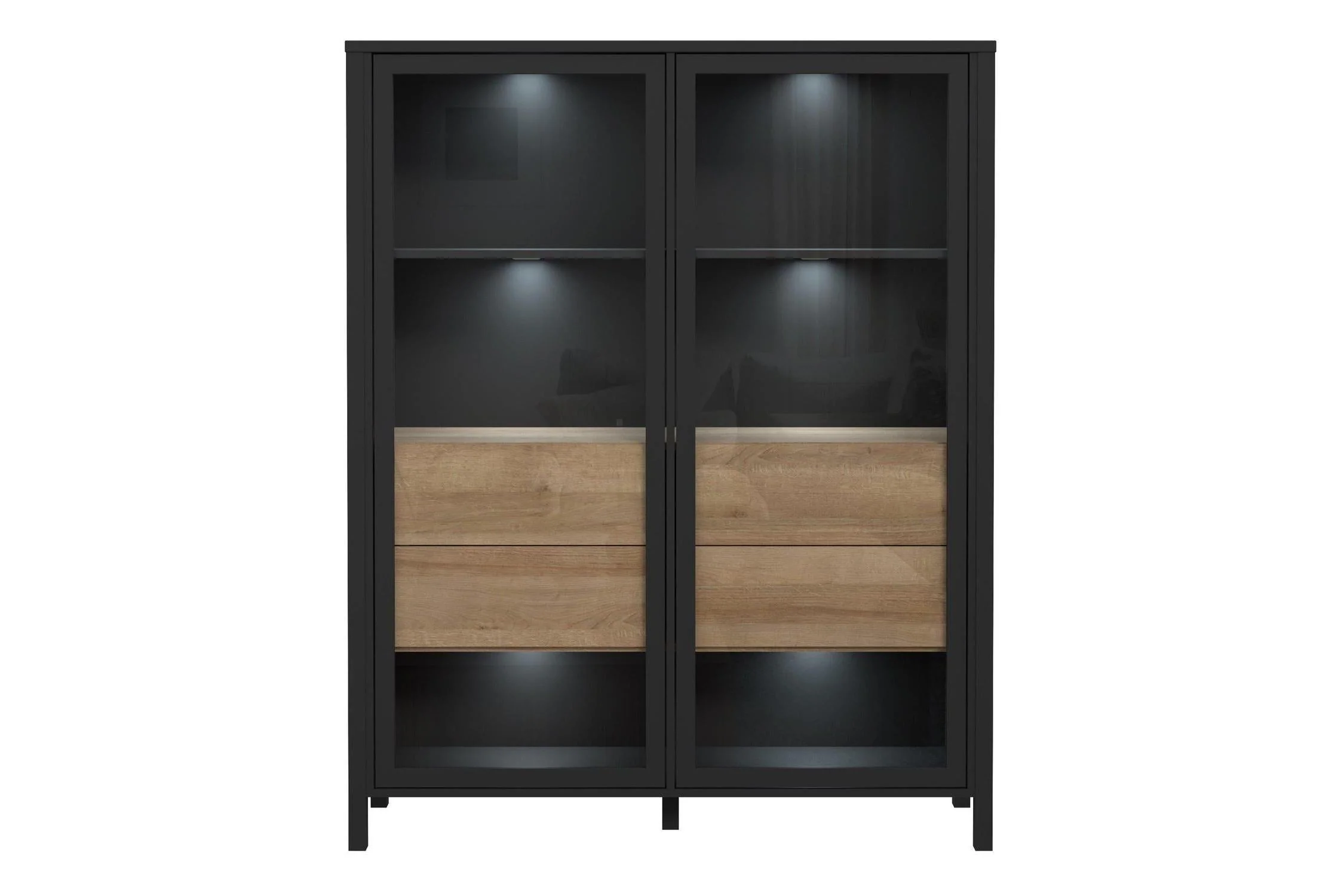 High Rock Extra Wide Display Cabinet In Matt Black/Riviera Oak - Image 6