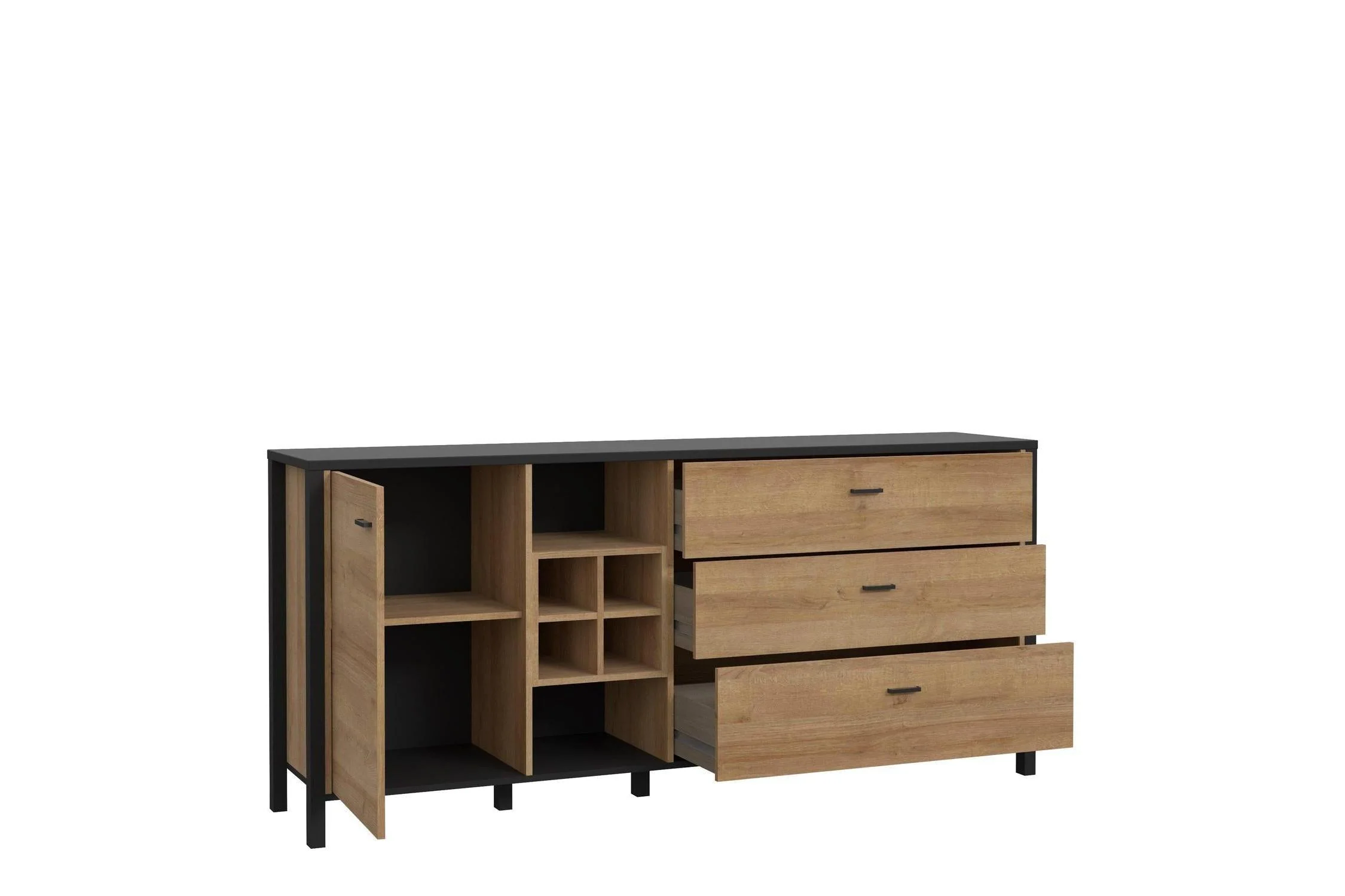 High Rock (Large) Sideboard In Matt Black/Riviera Oak - Image 3