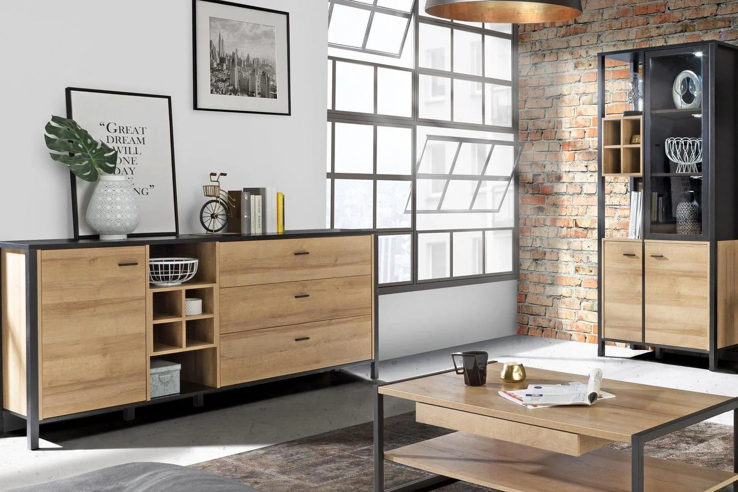High Rock (Large) Sideboard In Matt Black/Riviera Oak - Image 5