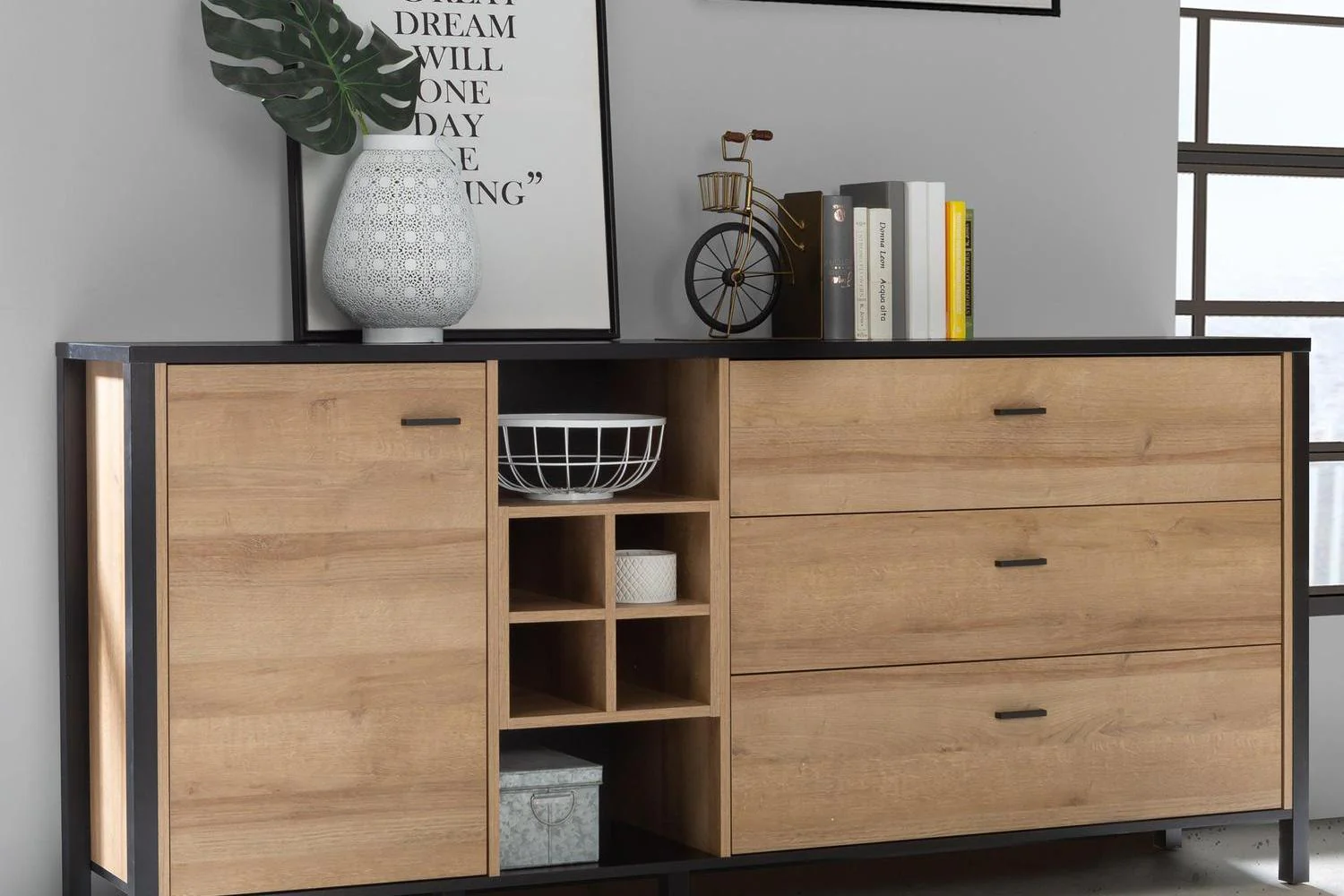 High Rock (Large) Sideboard In Matt Black/Riviera Oak - Image 6