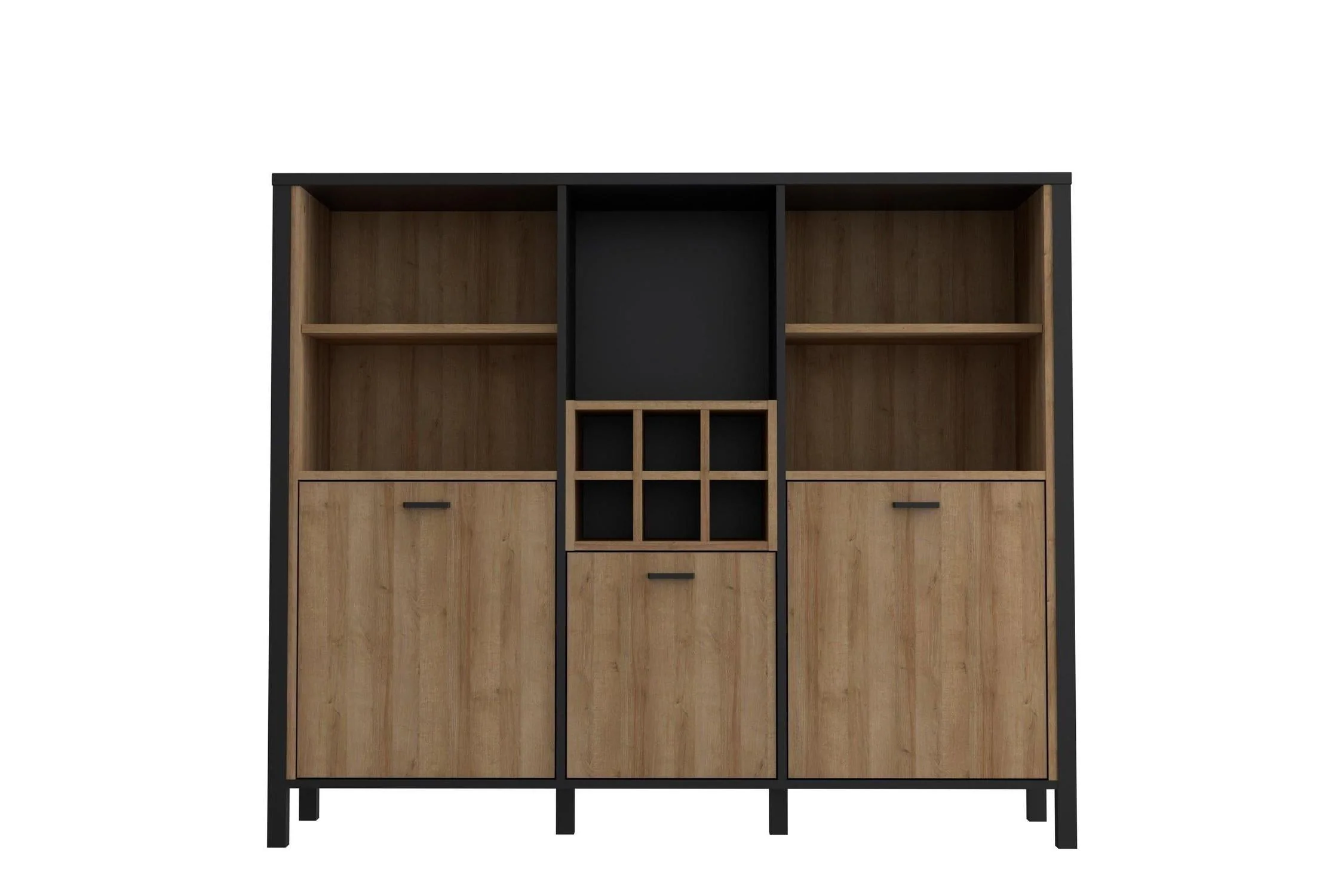 High Rock Wide Shelf Unit in Matt Black/Riviera Oak With 3 Drawers - Image 2