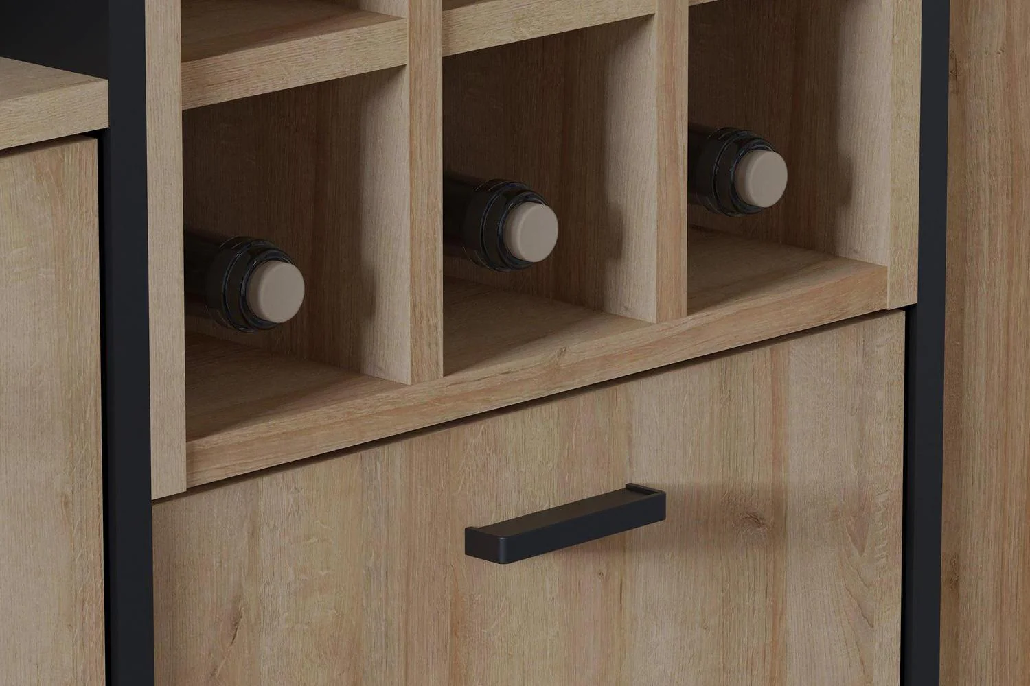 High Rock Wide Shelf Unit in Matt Black/Riviera Oak With 3 Drawers - Image 8