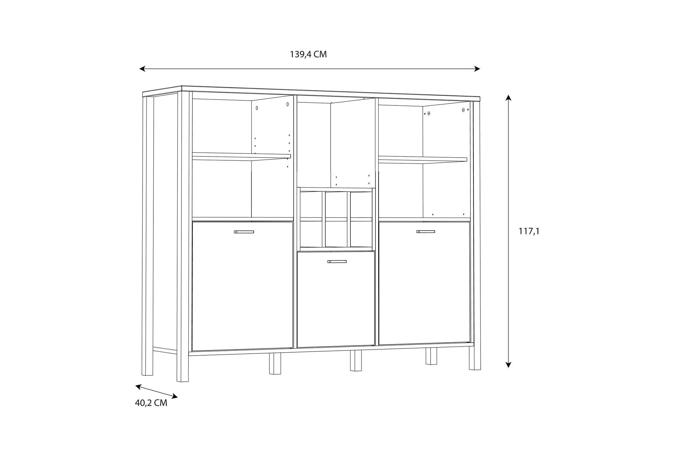 High Rock Wide Shelf Unit in Matt Black/Riviera Oak With 3 Drawers - Image 9