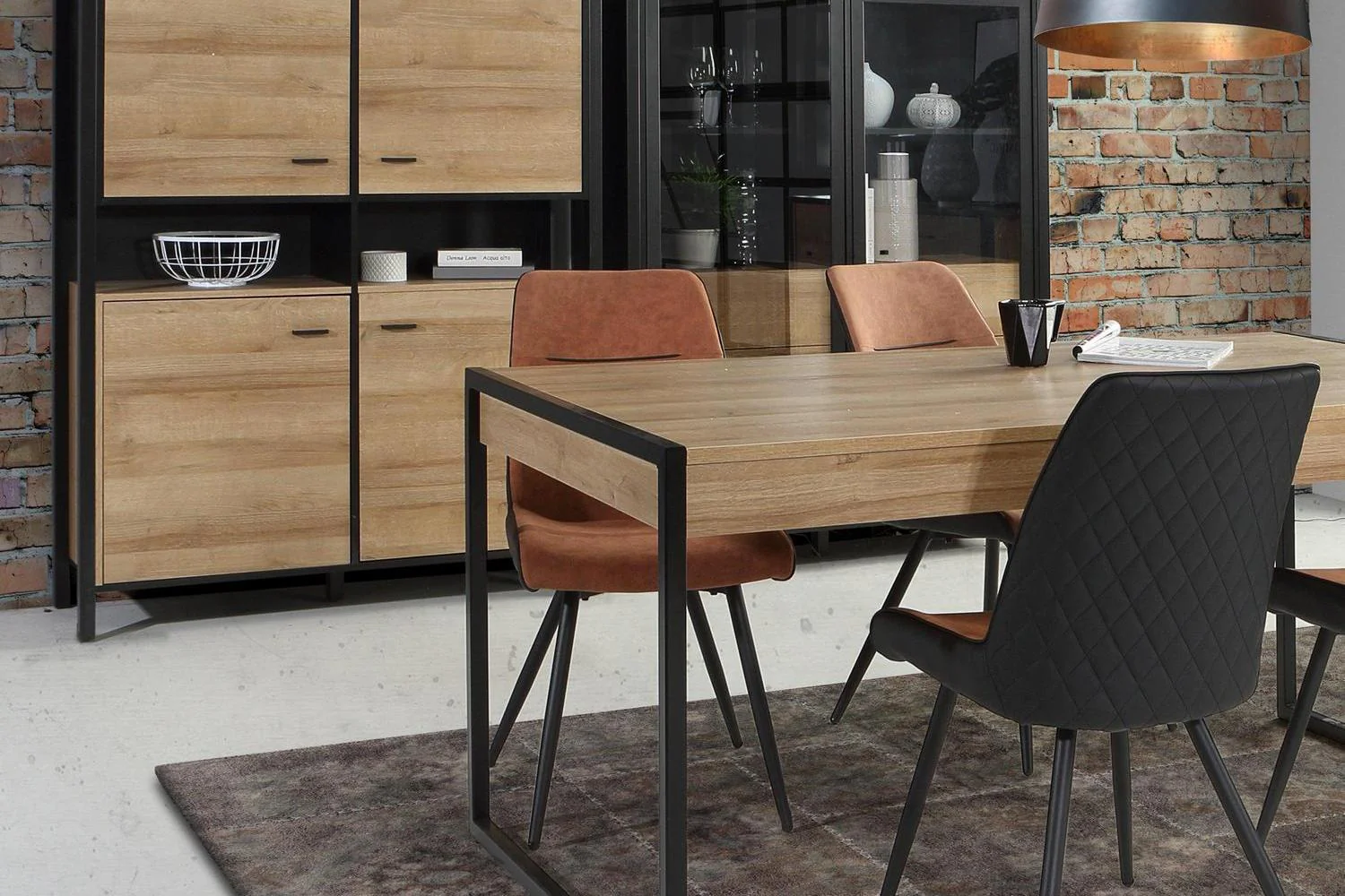 High Rock Storage Cabinet In Matt Black/Riviera Oak - Image 5