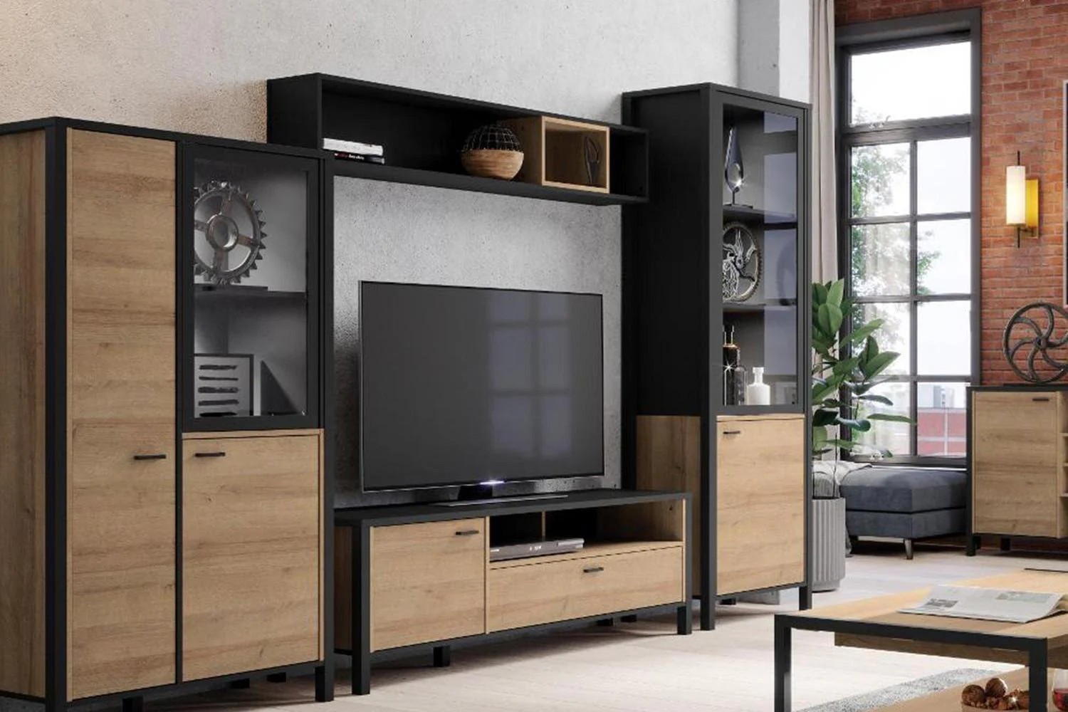 High Rock Wall Shelf In Matt Black/Riviera Oak - Image 4