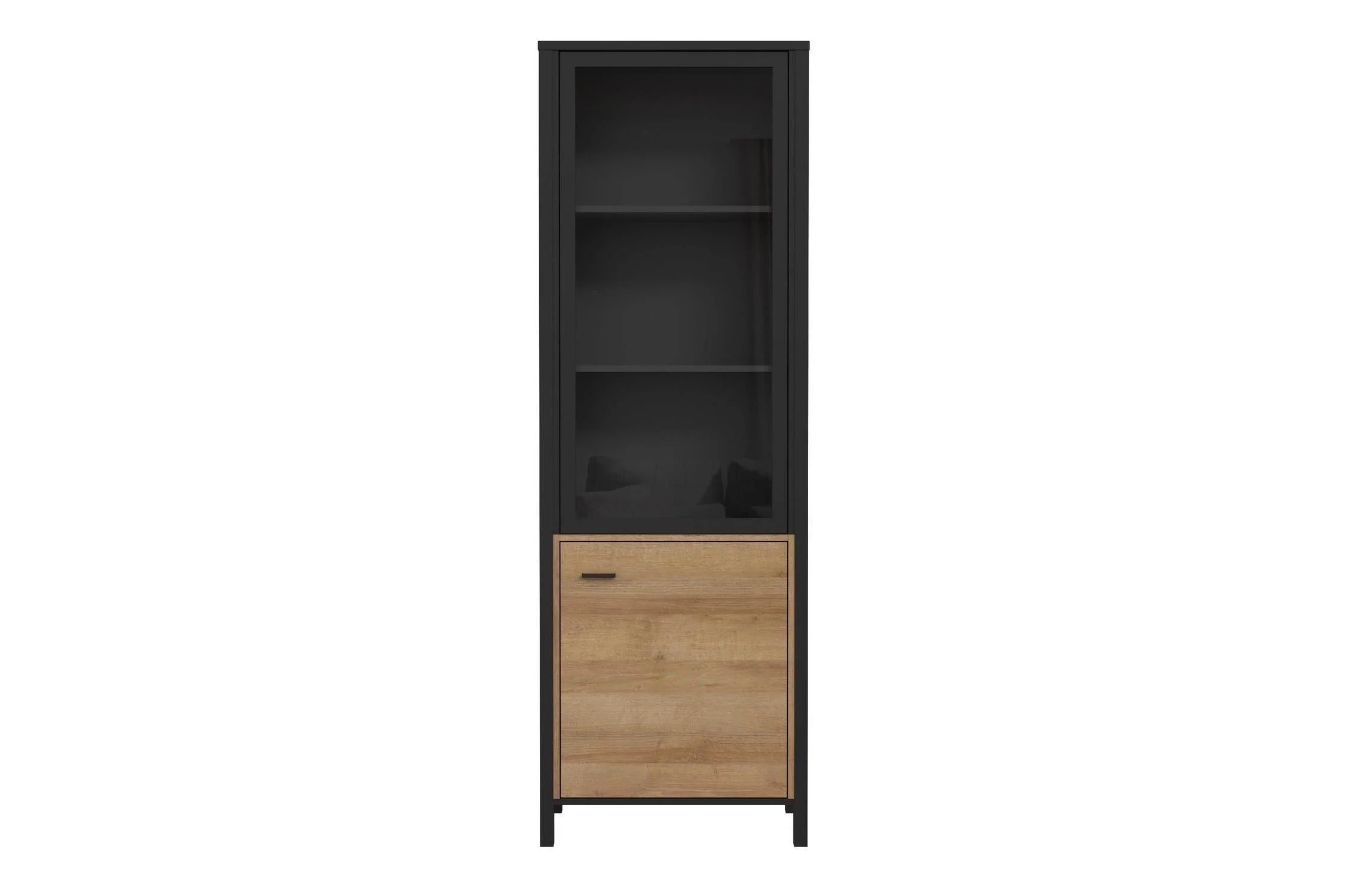High Rock Wide Display Cabinet In Matt Black/Riviera Oak - Image 2