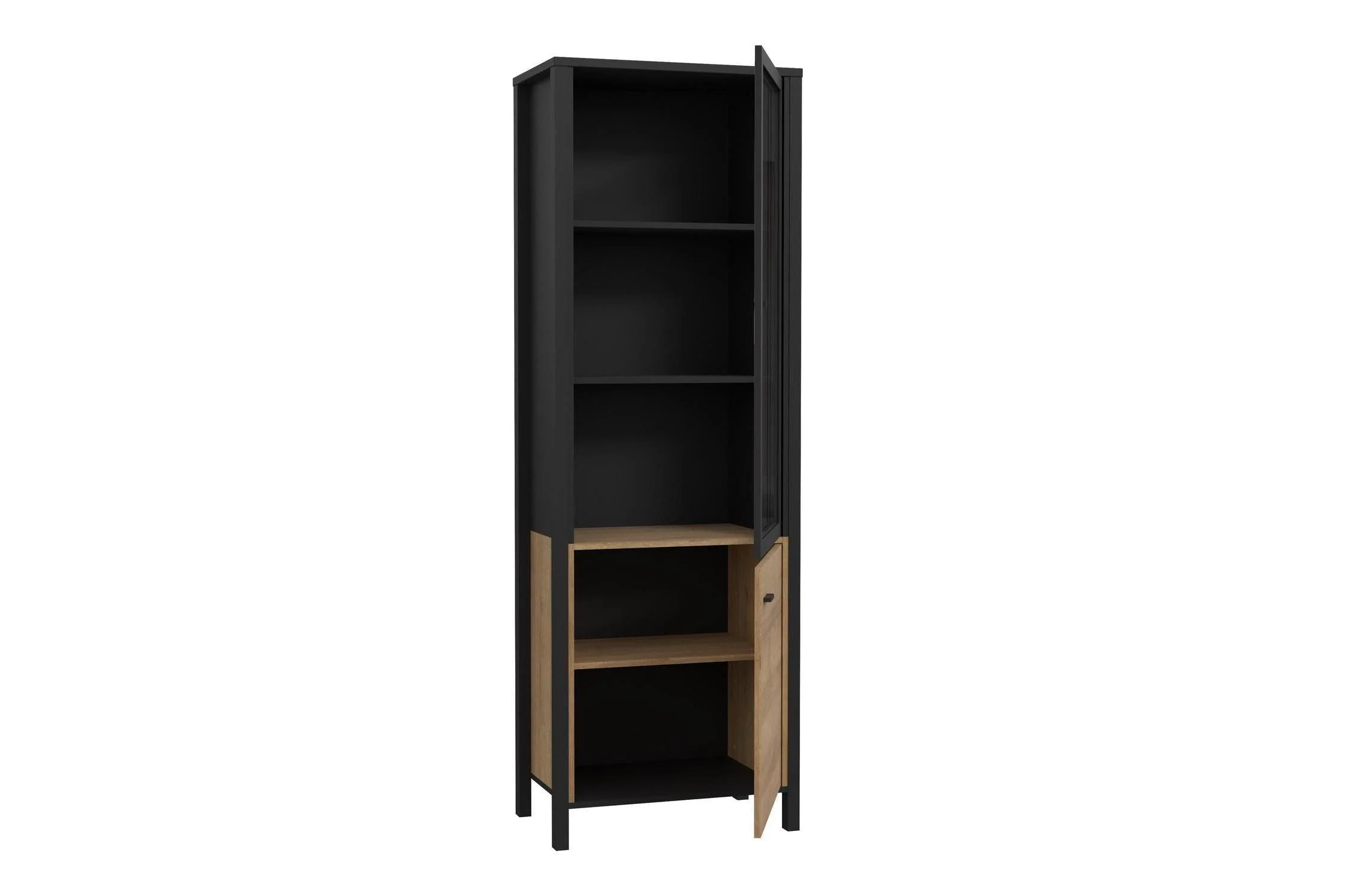 High Rock Wide Display Cabinet In Matt Black/Riviera Oak - Image 3