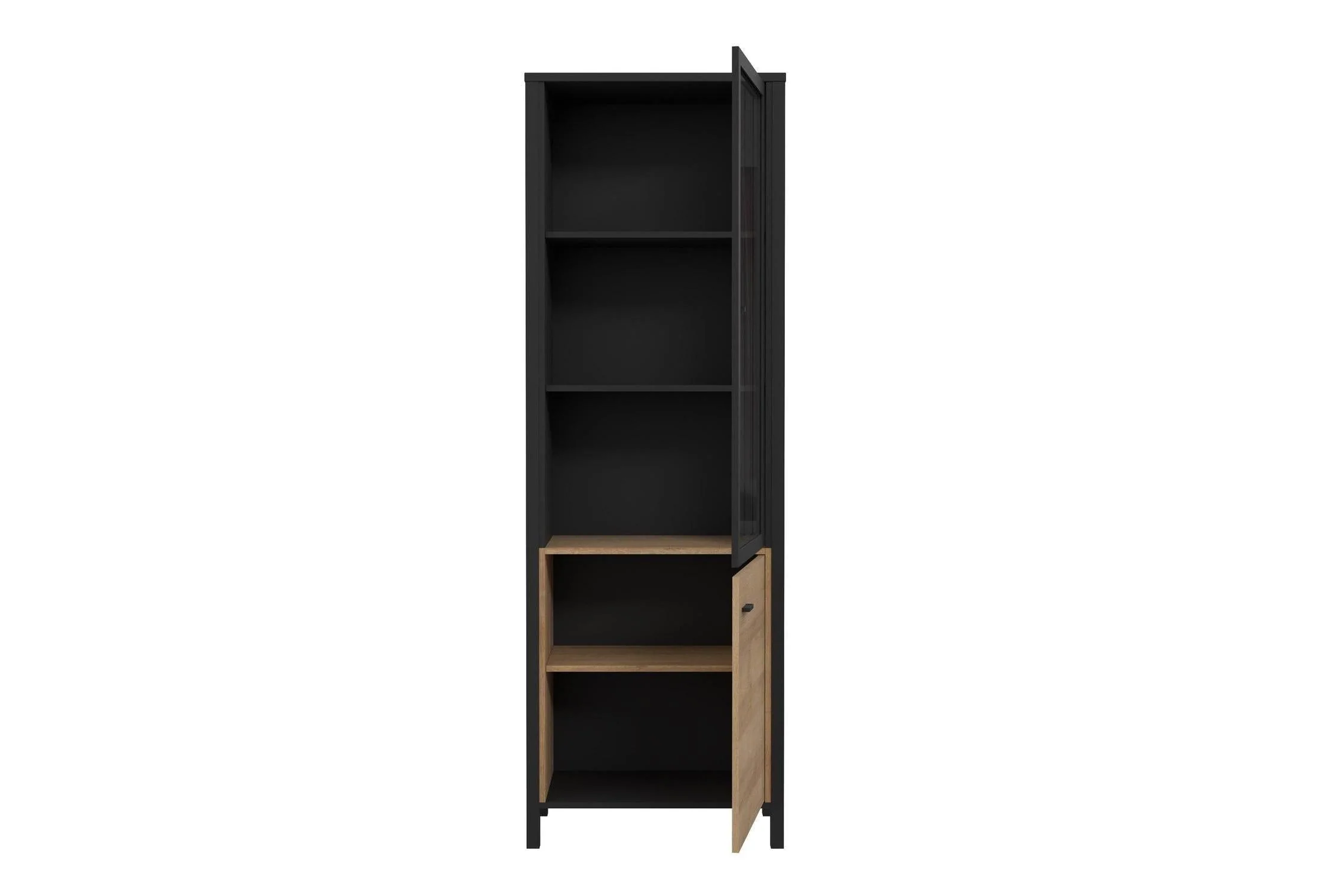 High Rock Wide Display Cabinet In Matt Black/Riviera Oak - Image 4
