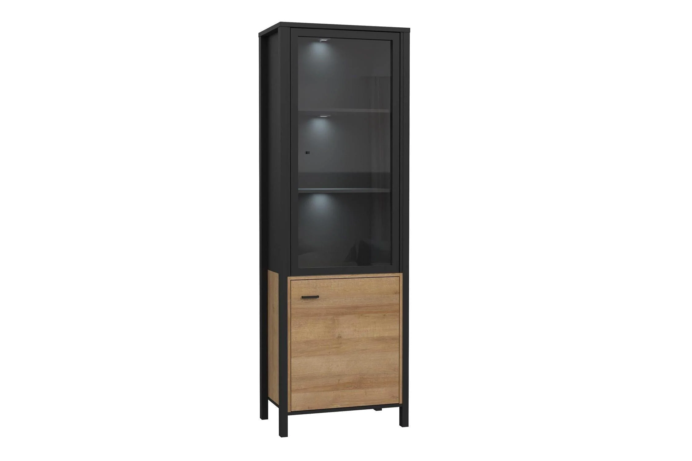 High Rock Wide Display Cabinet In Matt Black/Riviera Oak - Image 5
