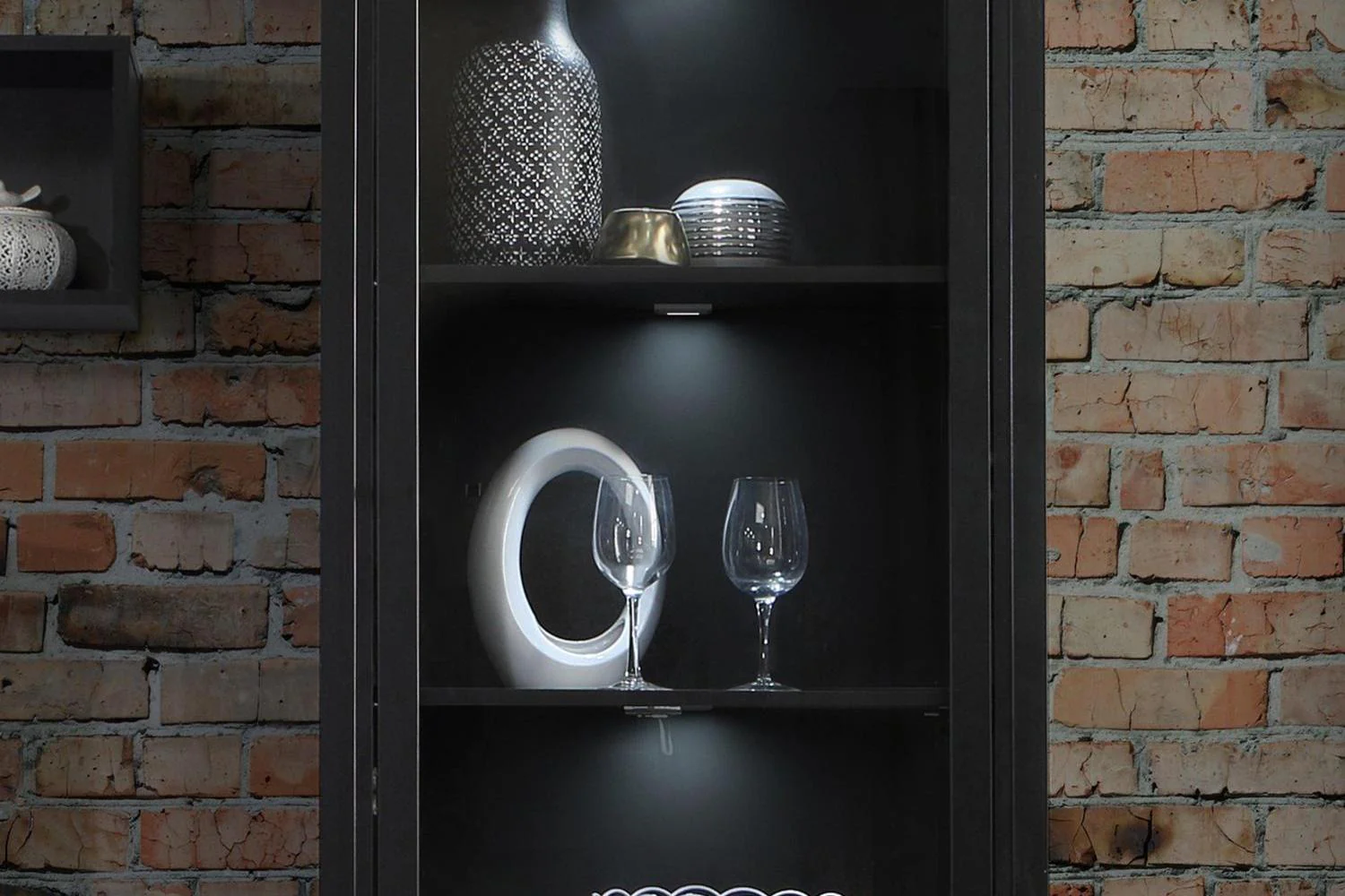 High Rock Wide Display Cabinet In Matt Black/Riviera Oak - Image 9