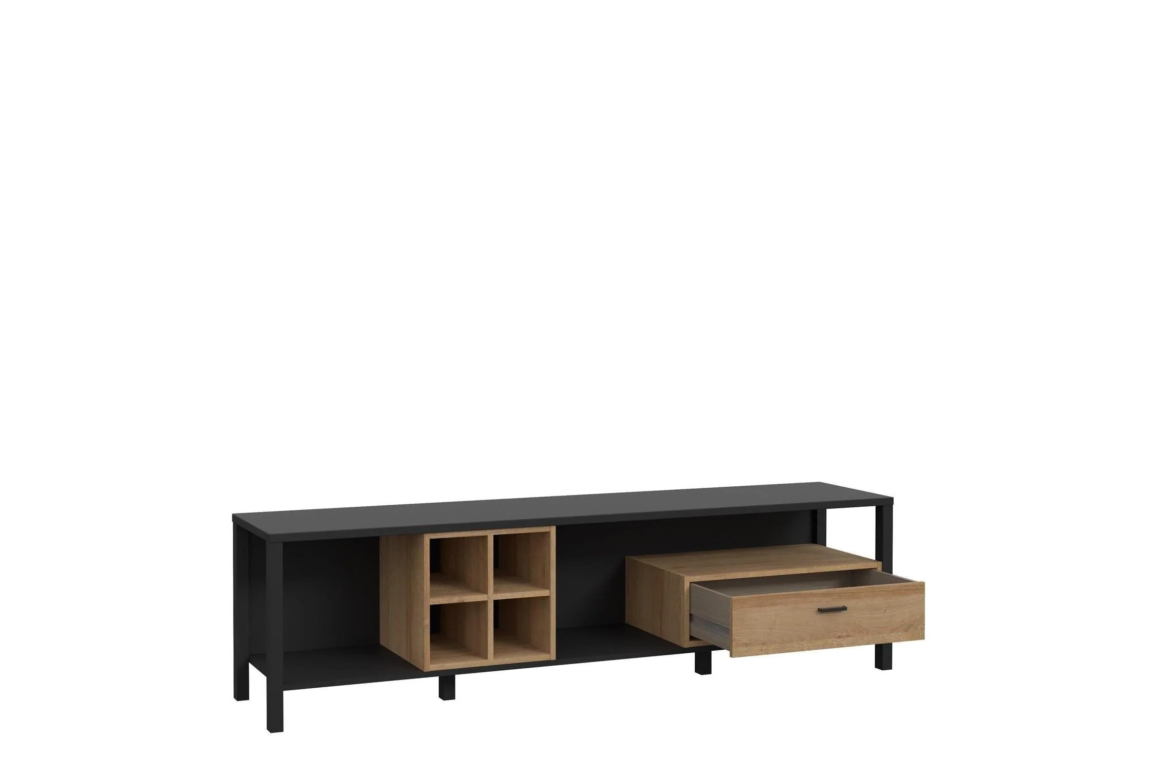 High Rock Wide TV Unit in Matt Black/Riviera Oak - Image 3
