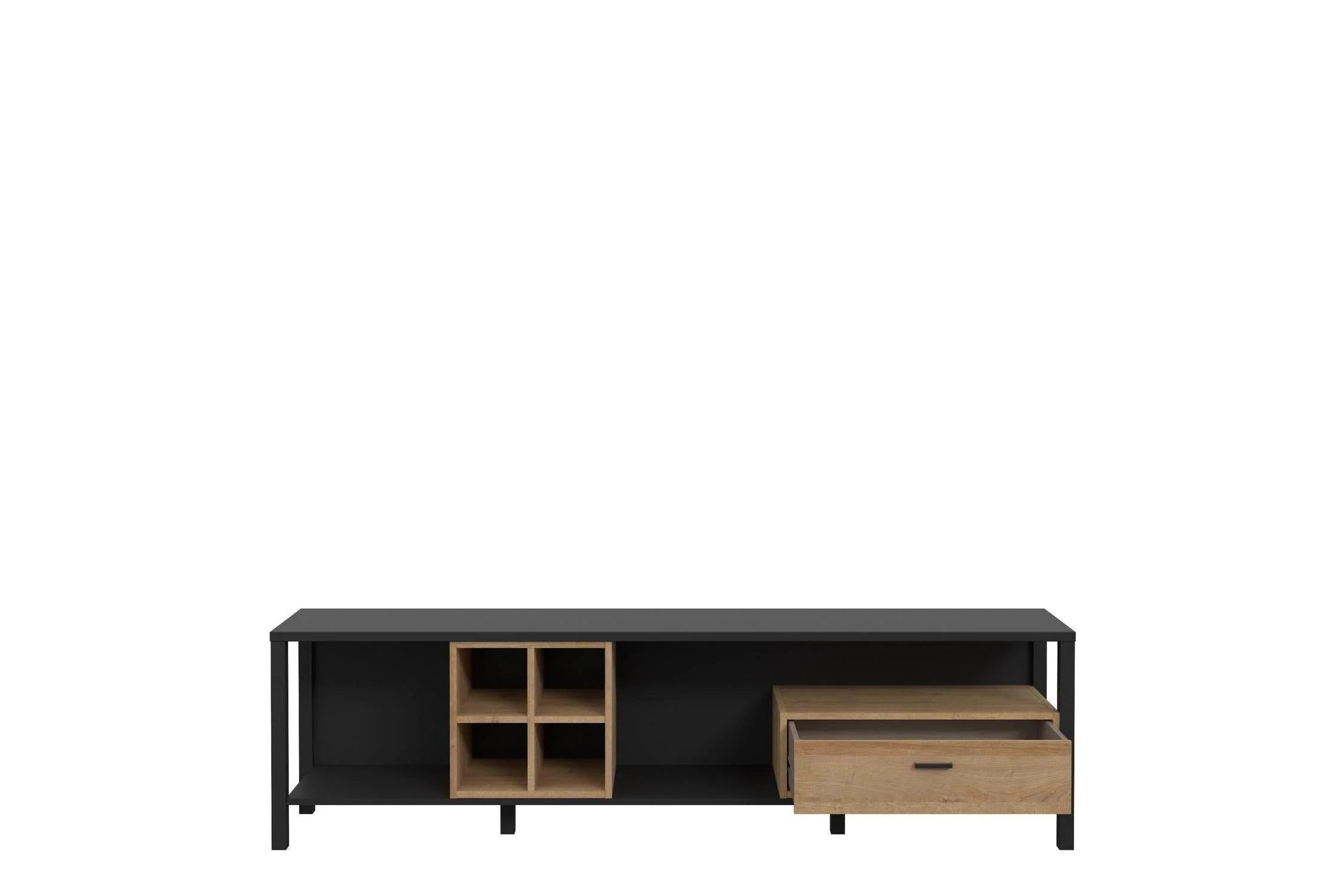 High Rock Wide TV Unit in Matt Black/Riviera Oak - Image 4