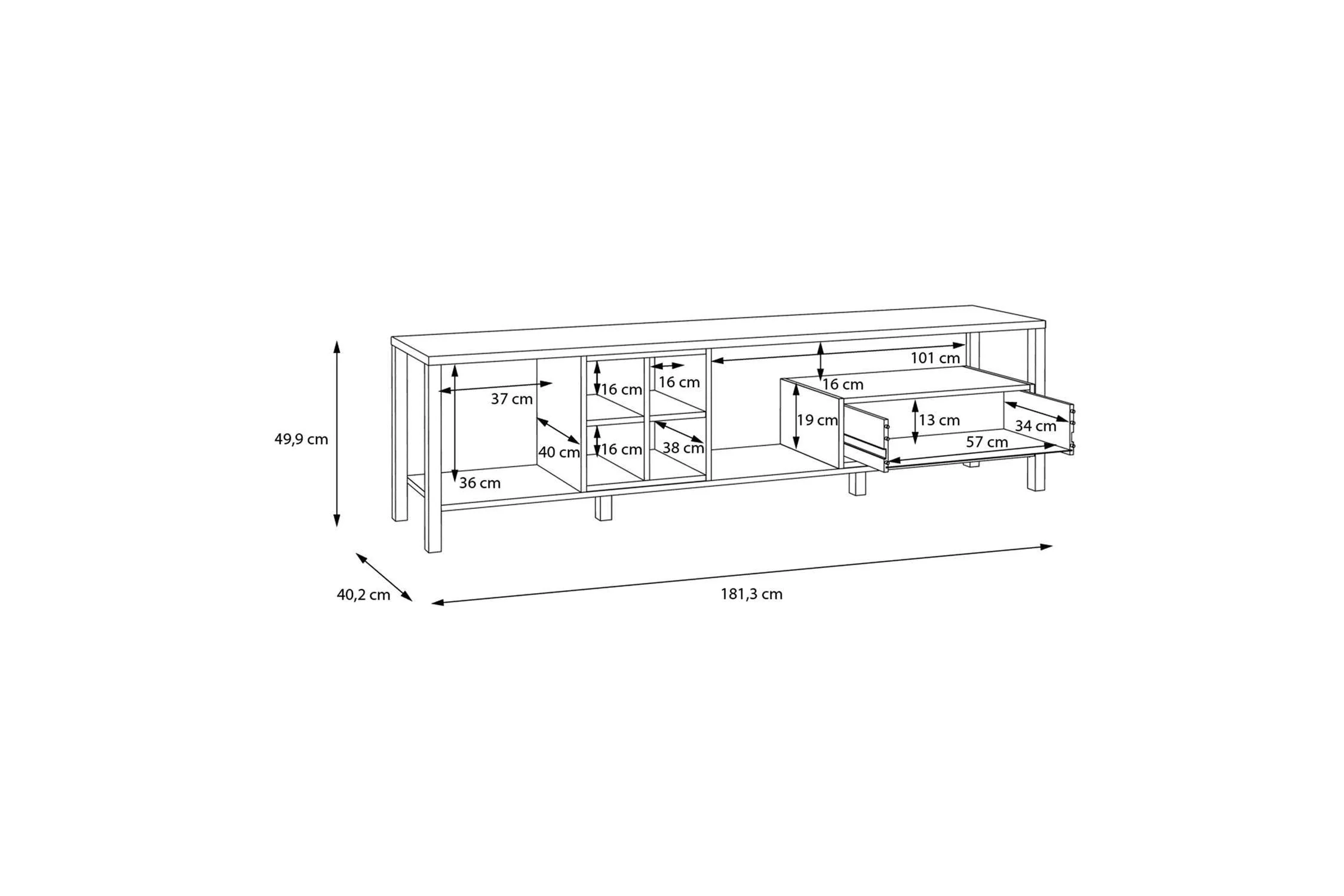 High Rock Wide TV Unit in Matt Black/Riviera Oak - Image 8