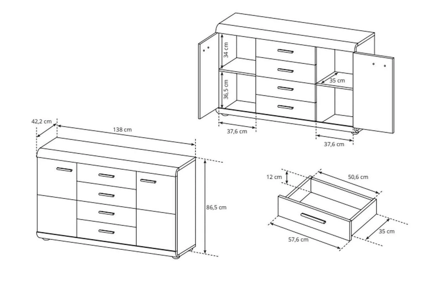 Link Sideboard With Drawers 140 - Image 2